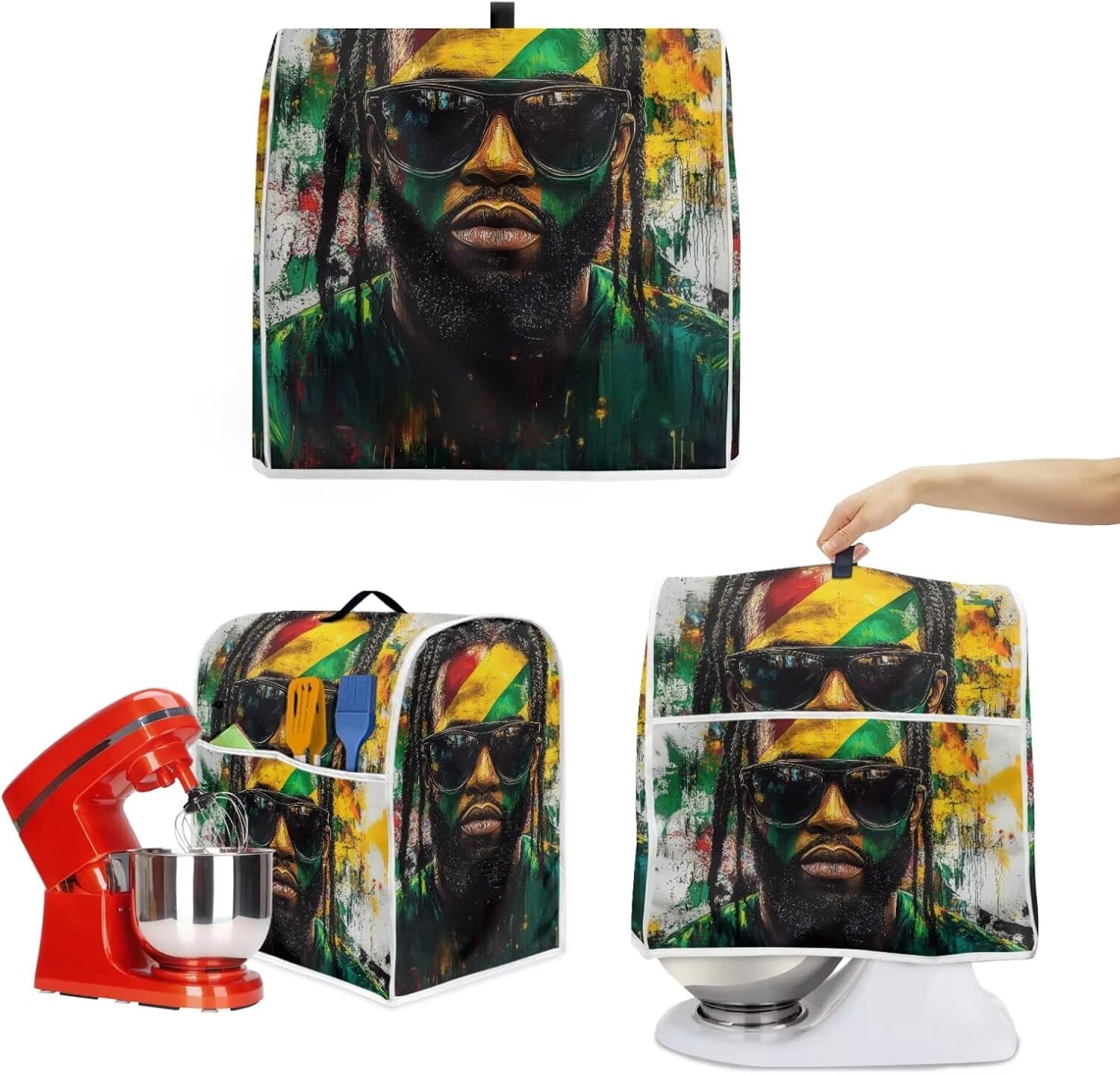 Kitchen Aid Mixer Cover & Tea Cozy Set,Cool Jamaican Tea Cosy for Teapot Kitchen Kettle Dust Cover,Fit Tilt Head and Bowl Lift Models Mixers,Universal Fit Coffee Maker Blender Juicer