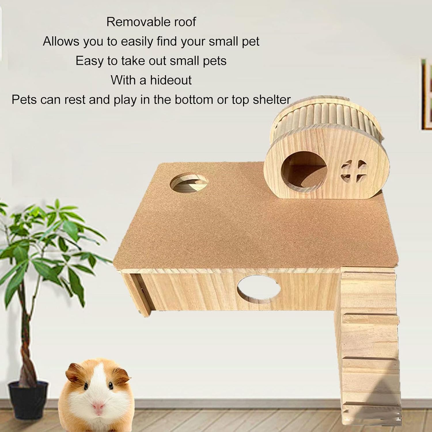 Wooden Hamster Ladder House Wear Hamster Platform with Hideout for Small Pets Chinchilla Rabbit Natural Wood Material Easy to Assemble Durable Pet Habitat