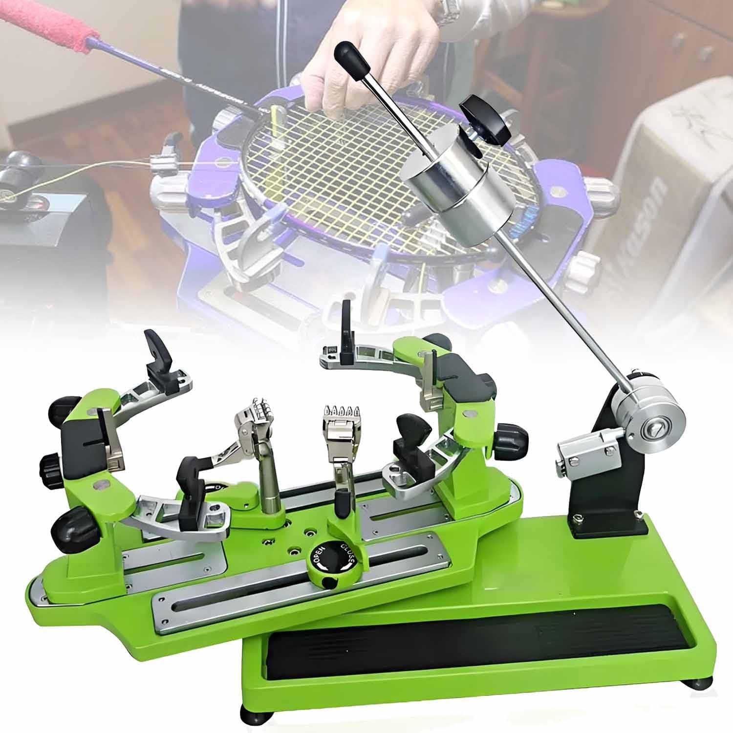 Badminton Racket Stringing Machine,Tabletop Stringing Machine - 6 Point Crank Fixed Clamping Tool with 360° Pull Wire for Tennis Green