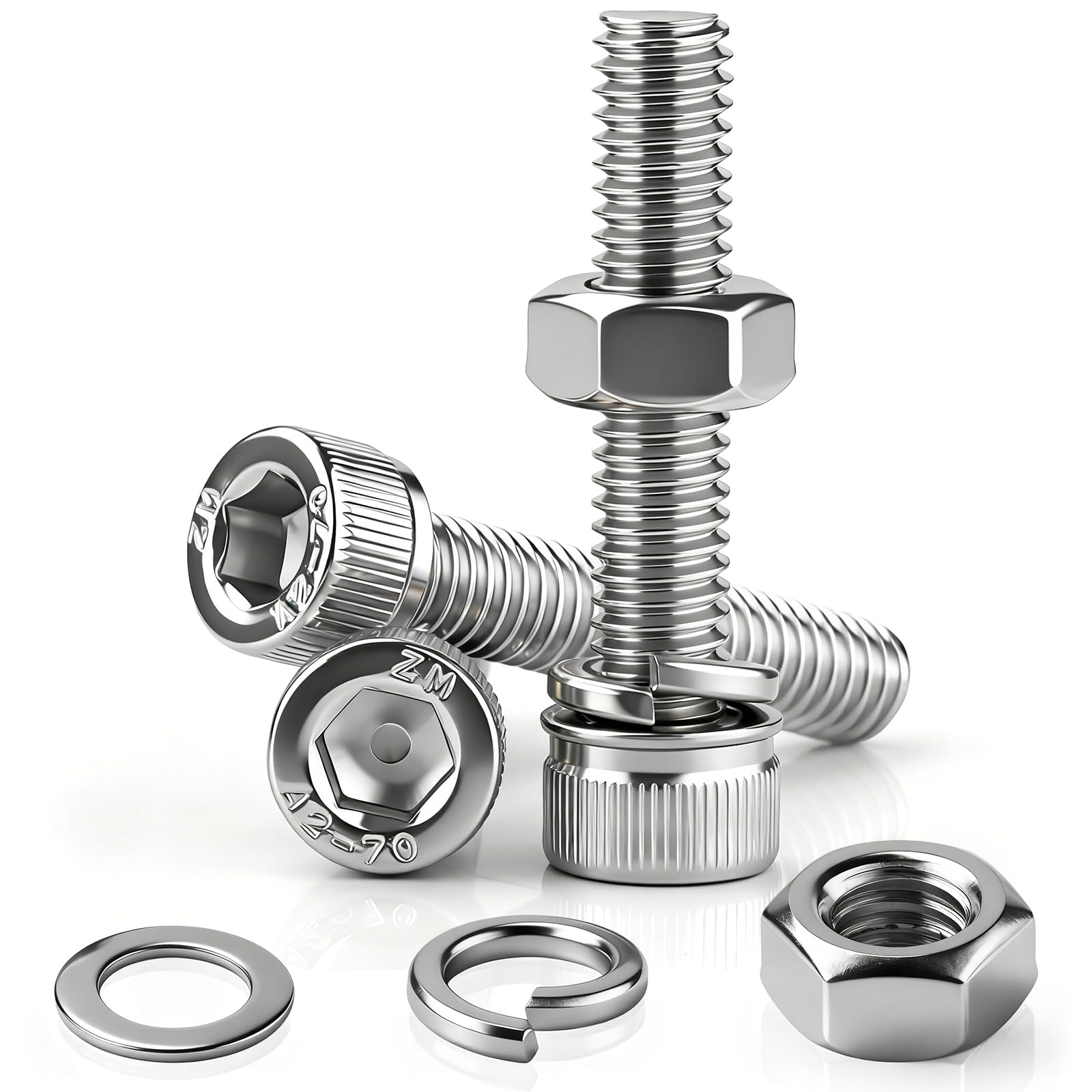 NZNSML 15 Pcs M8 x 40 mm Allen Hex Socket Cap Head Bolts 304 Stainless Steel Nuts and Bolts Hexagon Socket Head Cap Screws with Nuts and Washers Fully Threaded for Machine Repair