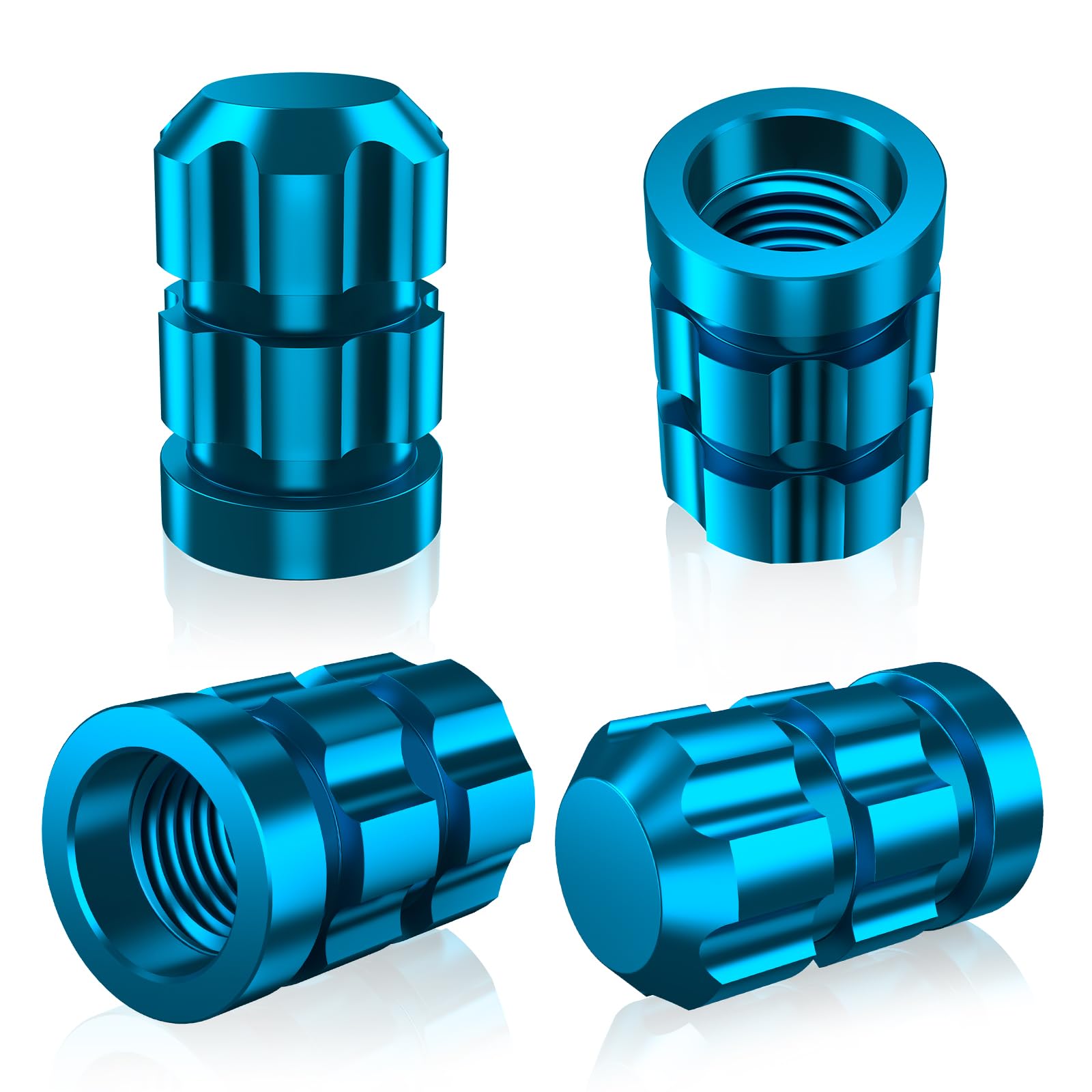 Aluminium Tyre Valve Caps 4 Pack for Car/Truck/Motocycle/Bike - Corrosion Resistant, Air Leakproof Car Valve Stem Dust Caps with Rubber Seal - Bright Non-Fade Colour (Blue)
