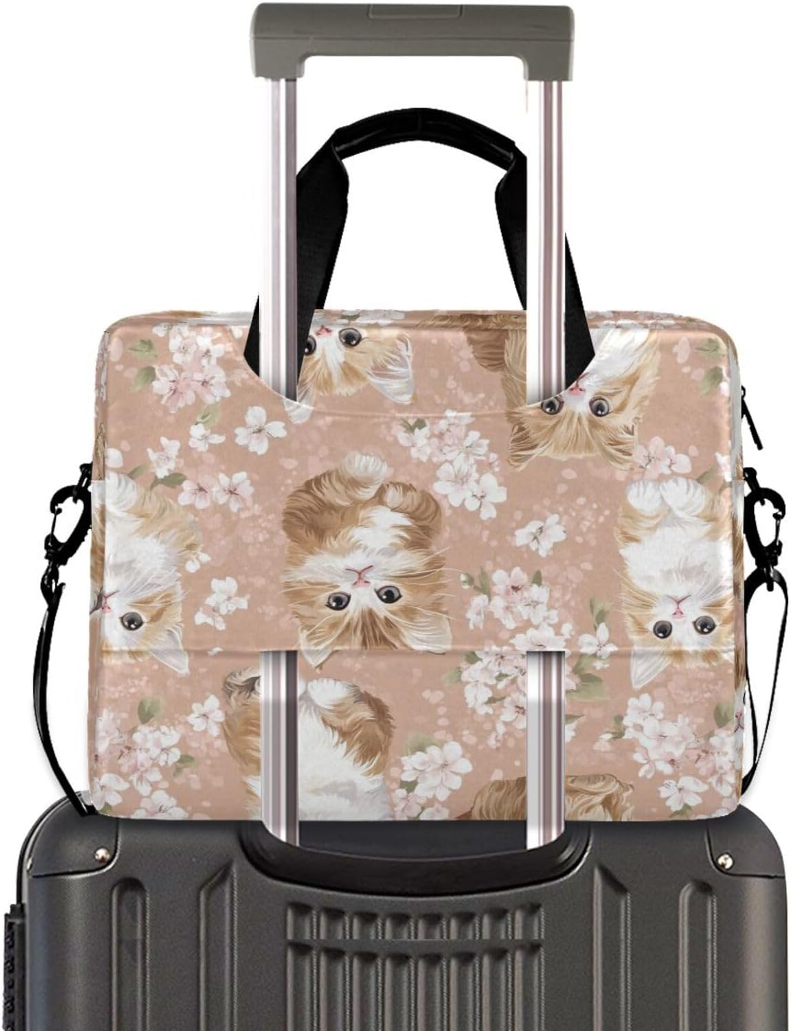 Laptop Bag with Zipper Portable Crossbody Messenger with Handle and Shoulder Strap 15 6 inch Case Hard Cover Zipper kawaii-style Maine Coon Cats Rose Gold