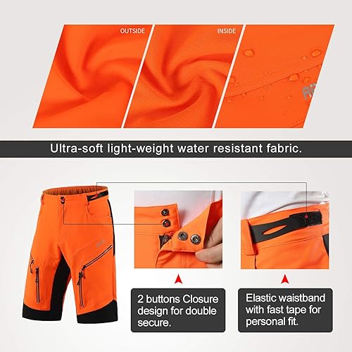 Miniatura 3 de Arsuxeo - Pantalones cortos de ciclismo para hombre para bicicleta, ajuste holgado MTB, resistente al agua 1903