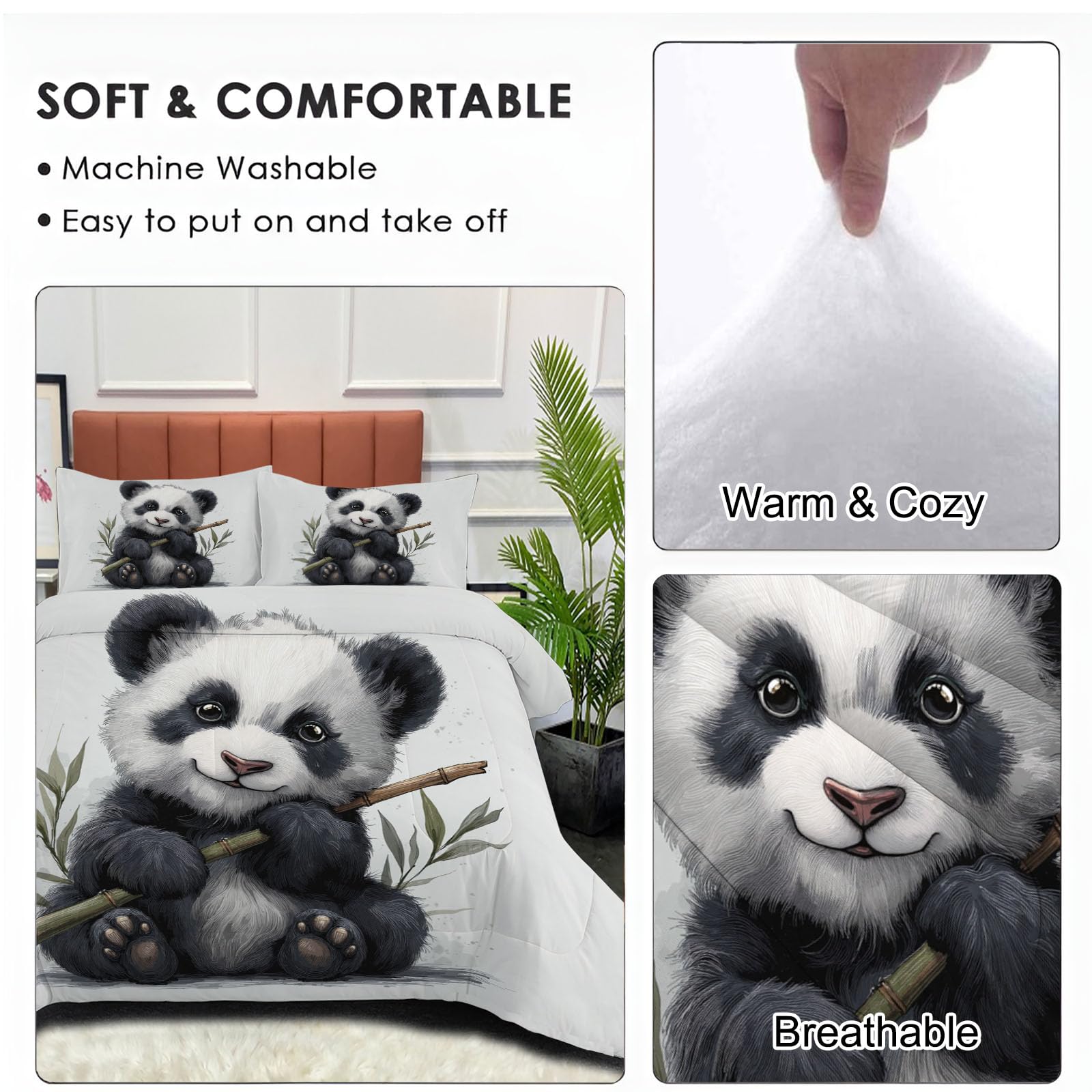 Trapunta Letto Singolo 4 Stagioni Piumone per Bambini, Cartone Animato Panda Bambù Leggero Carini Animali Set di Biancheria da Letto 140x200cm con 1 Federe,Piumino Lavabile In Lavatrice