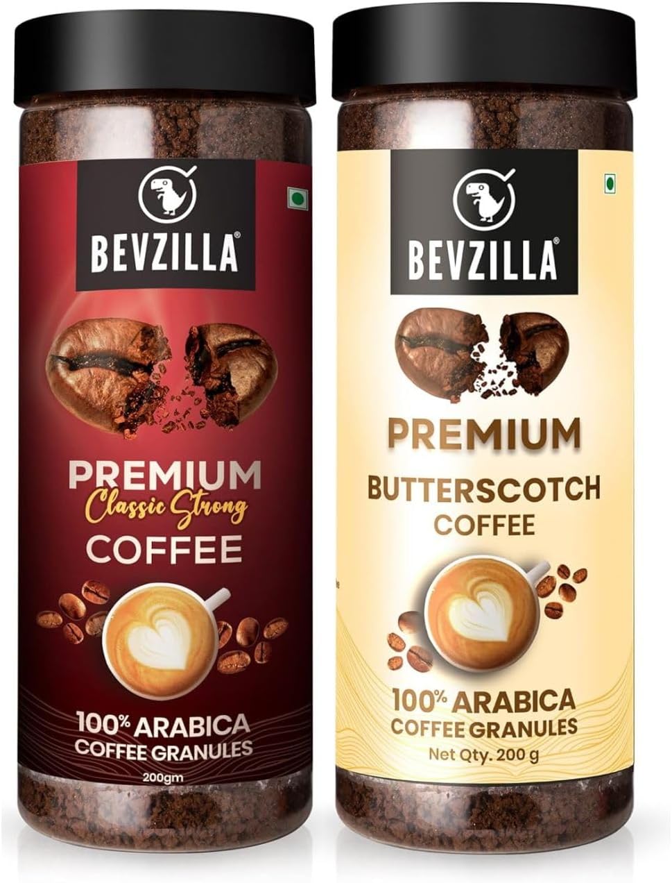 Bevzilla 200g Classic & 200g Butterscotch Flavoured Instant Coffee Powder | Perfact For Espresso, Latte & Cappuccino | Hot & Cold Brews