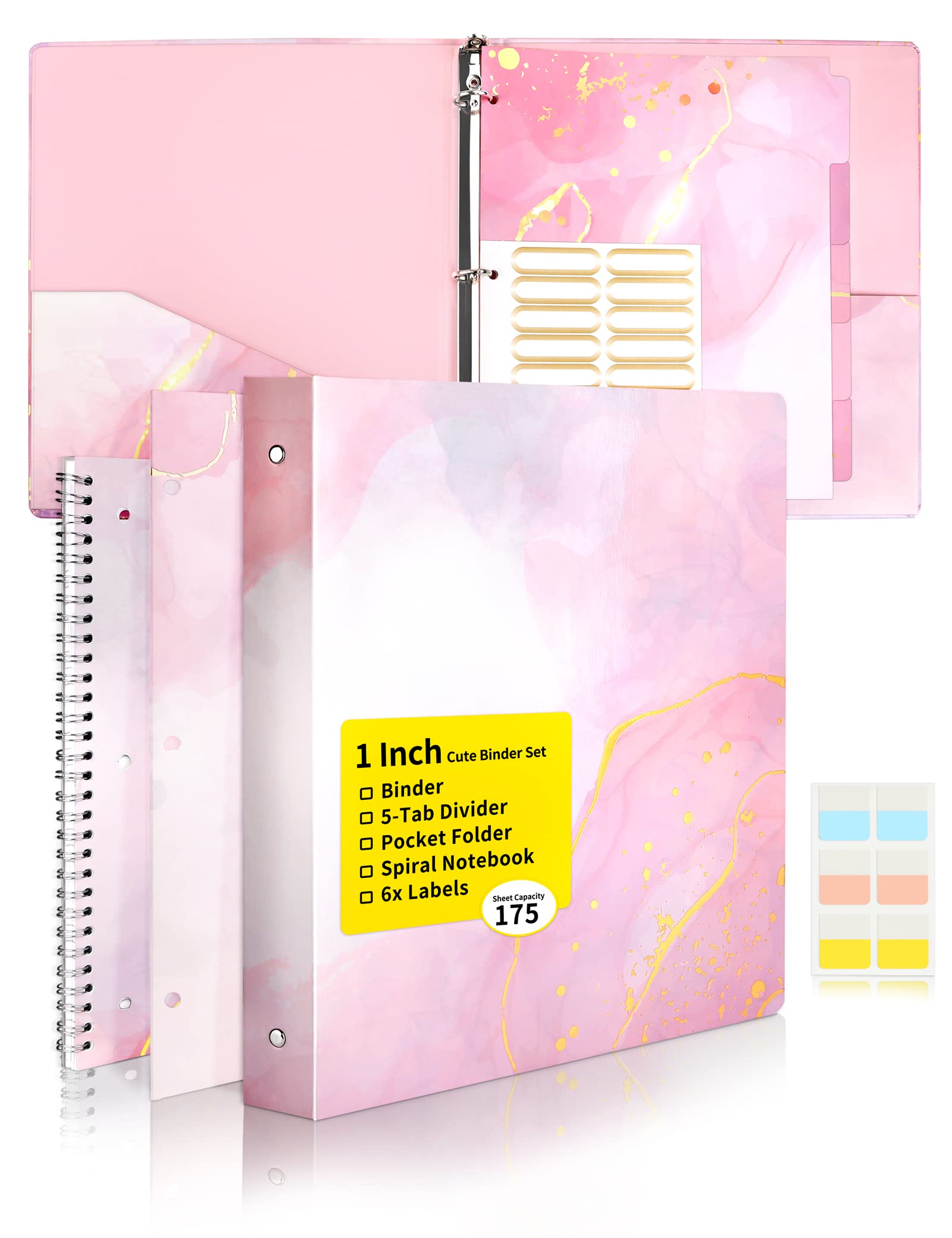 Buy Cute Binder SUNEE 3 Ring Binder 1 Inch with 2 Pockets, 5 Tab