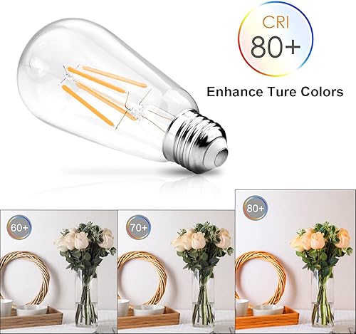 Miniatura 7 de Ascher - Bombillas LED Edison vintage, 6 W, equivalente a 60 W, no regulables, blanco cálido, 2700 K, bombillas de filamento LED antiguas ST58 con