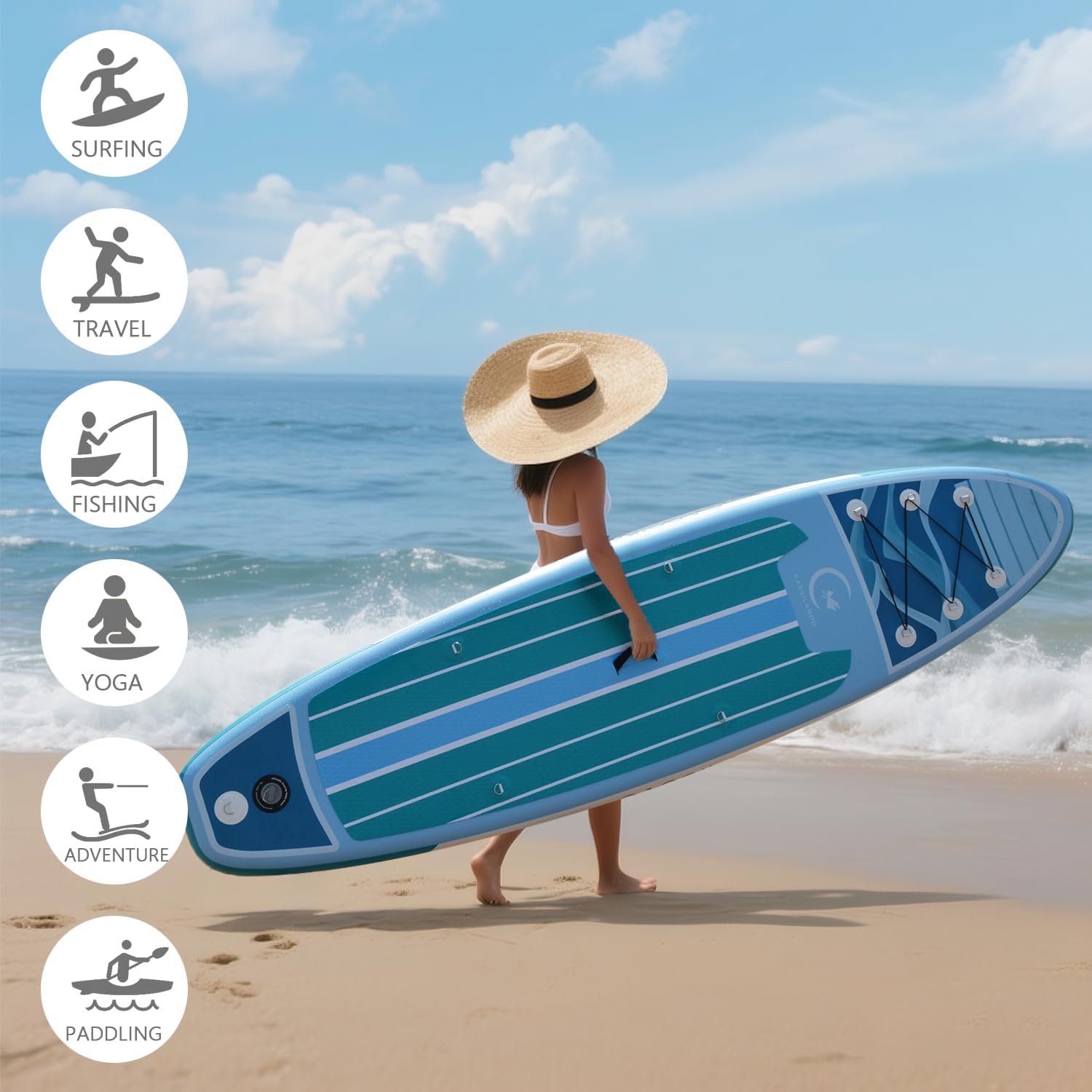 CASSILANDO Inflatable Stand Up Paddle Board, SUP Board, 10'6'' Ultra-Light Surfboard with Adjustable Paddle, Fins, Backpack & Leash, Paddling Board for Both Youth and Adults for Lake & Sea