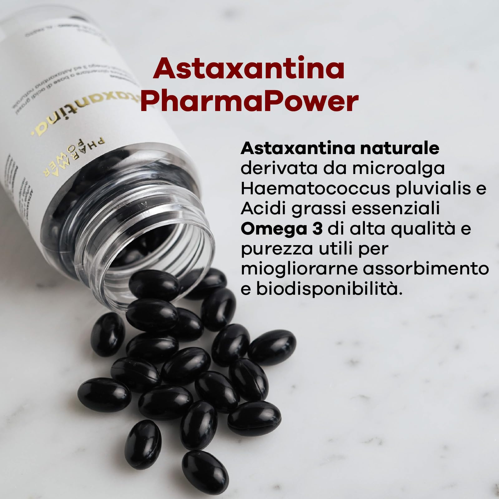 PharmaPower Astaxantina - Integratore Nutricosmetico Antiossidante di Astaxantina da 8 mg per Dose, Arricchito Con Omega 3, Alto Assorbimento e Biodisponibilità, Senza Glutine e Lattosio, 60 Softgels