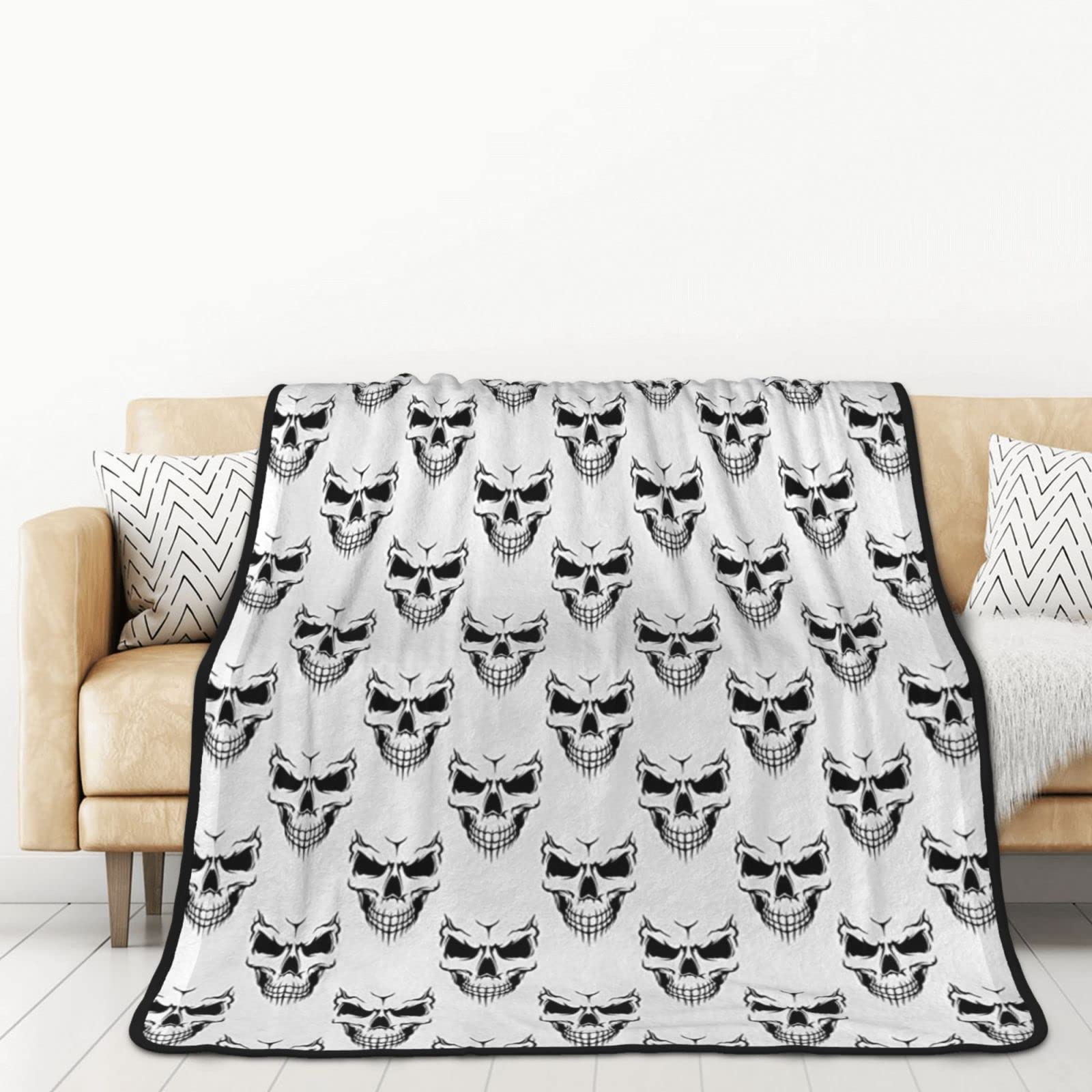 Couverture en flanelle Halloween squelette monochrome pour lit et canapé