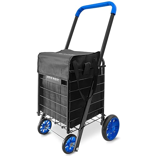 SereneLife Funda para carrito de compras de 15 pulgadas, forro multiusos para carro, resistente al agua, bolsa de compras portátil, bolsillo y asas