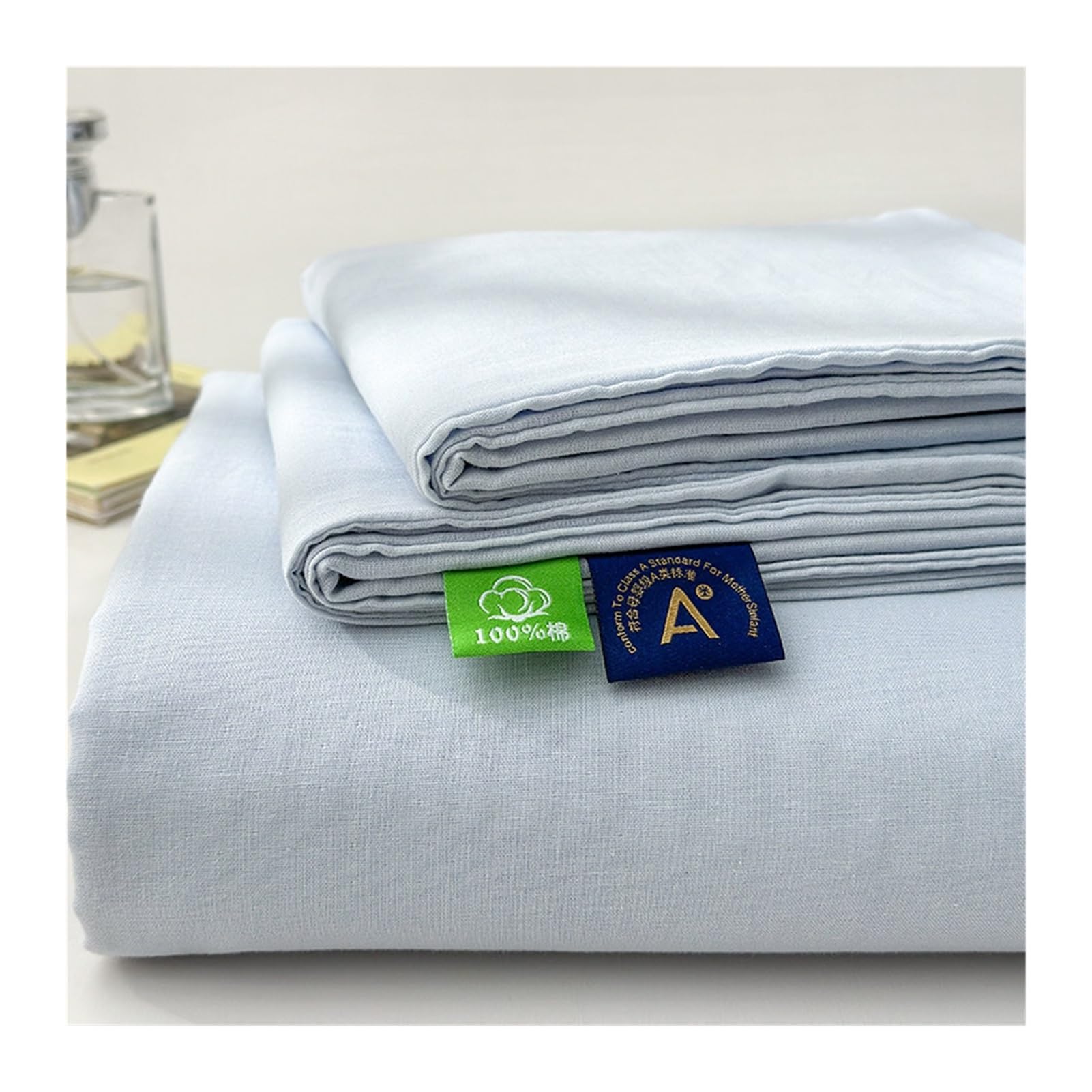 GBHMJU 100% Cotton Double Gauze Flat Sheet A Class Easy Care Top Sheet(Blue,200x230cm+48x74cm x2)