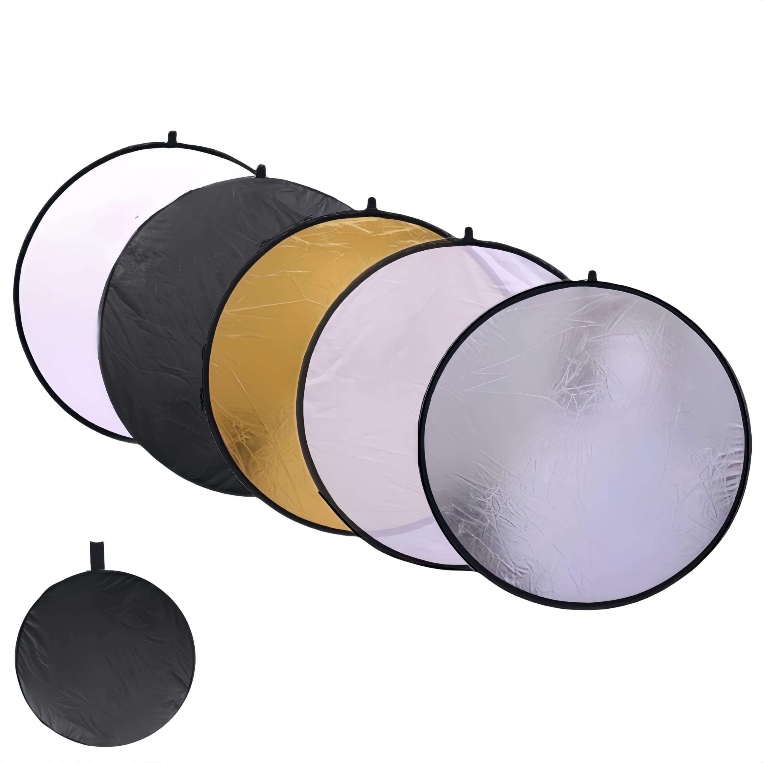 5-in-1 Photography Reflector 24"(60cm), Multi-Disc Collapsible Light Reflector with Bag - Super Portable for Studio/Macro Photography - Translucent, Silver, Gold, White and Black