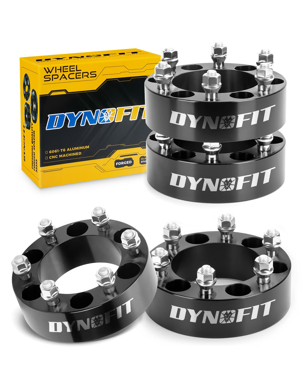 dynofit 6x5.5 Wheel Spacers 2 Inch Compatible with Toyota Tacoma, 4Runner, FJ Cruiser | M12x1.5 Extended Lug Nuts, 108mm Hub Bore, 6x139.7 Forged Spacers for Tundra GX460 GX470 Sequoia Fortuner