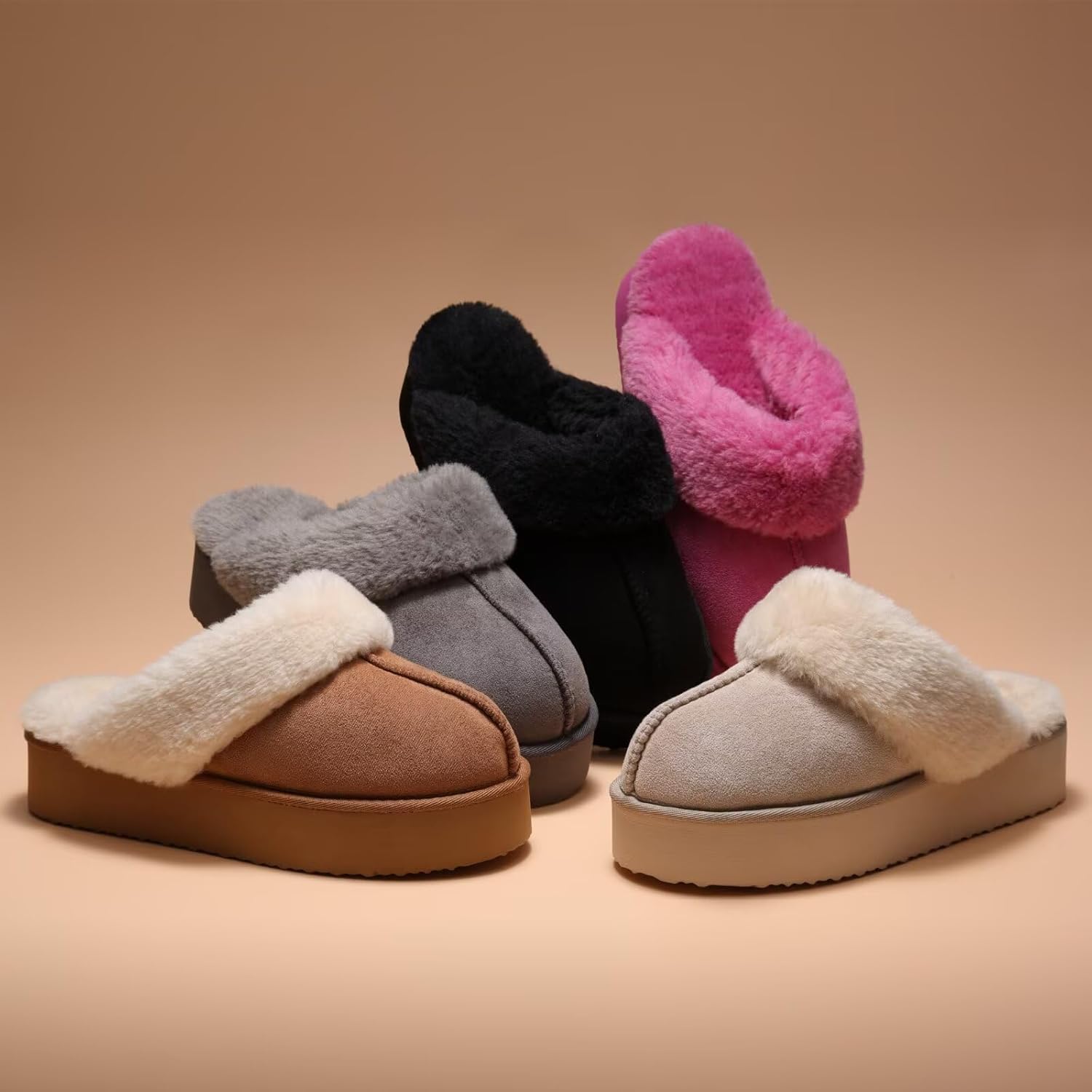 LBF Fuzzy Platform Slippers for Women Super Soft Fur Slippers Cozy Warm Slip On Slippers Indoor and Outdoor - Image 5