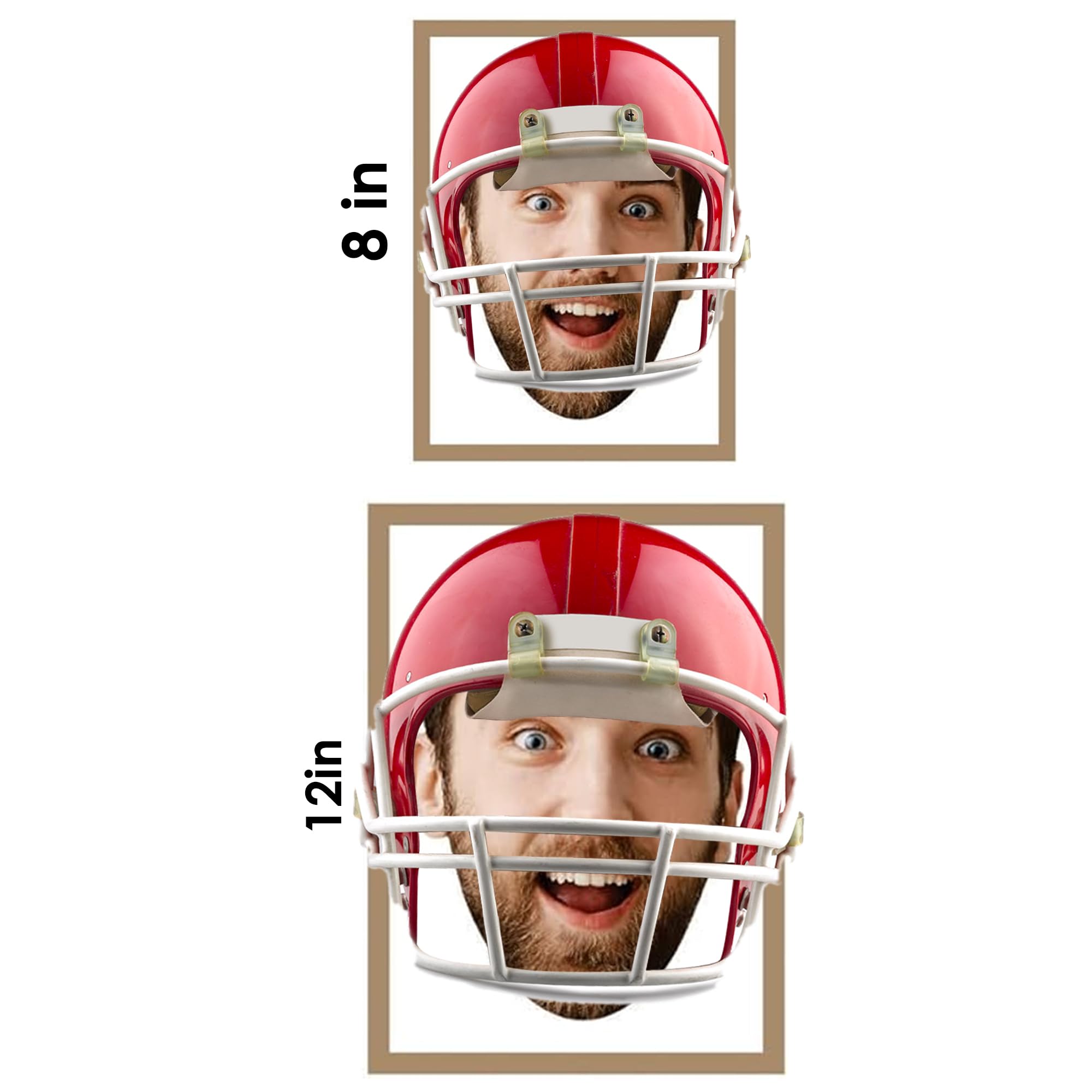 Jasilon Football Helmet Big Head Cutout, Fat Heads on Stick Custom Photo, Giant Fun Face Cardboard Cutouts,Life Size face on a Stick, 8, 12, 18, 24, 30, 34in Tall Football Fan