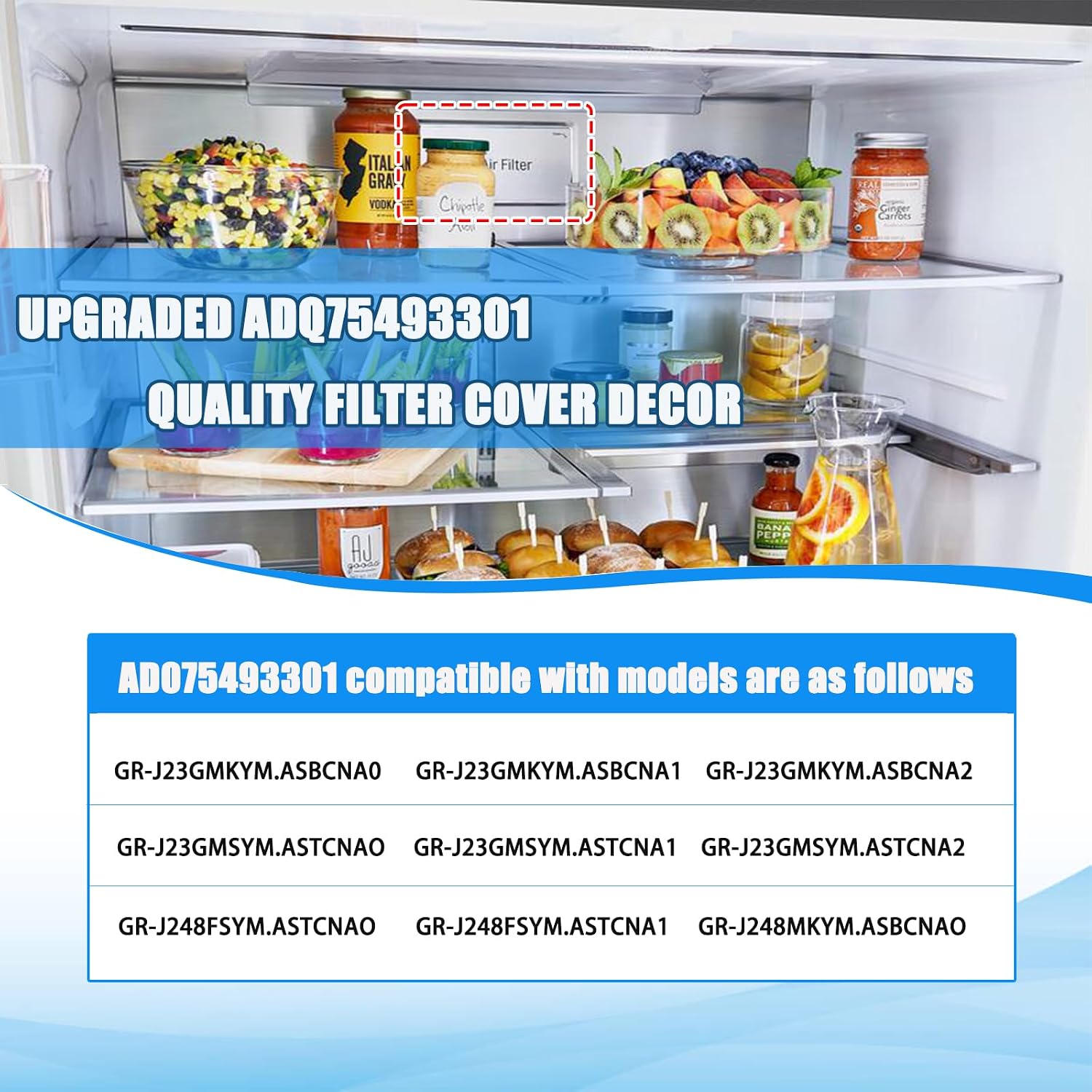 Upgraded ADQ75493301 Refrigerator Air Filter Cover Decor,Fresh Air Filter Assembly Compatible with LG Refrigerator LRMVS3006S, LRMDS3006S, LRMVC2306S, LRMDC2306D, LRFVC2406S, LRFDS3016S, LRMDS3006D