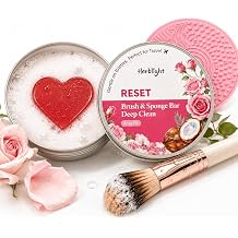 Makeup Brush Cleaner Soap, Rose Oil Solid Bar | Heart-Shaped Solid Cleanser for Makeup Brushes & Sponges with Silicone Cleaning Pad, Rose Oil Formula, Travel Friendly