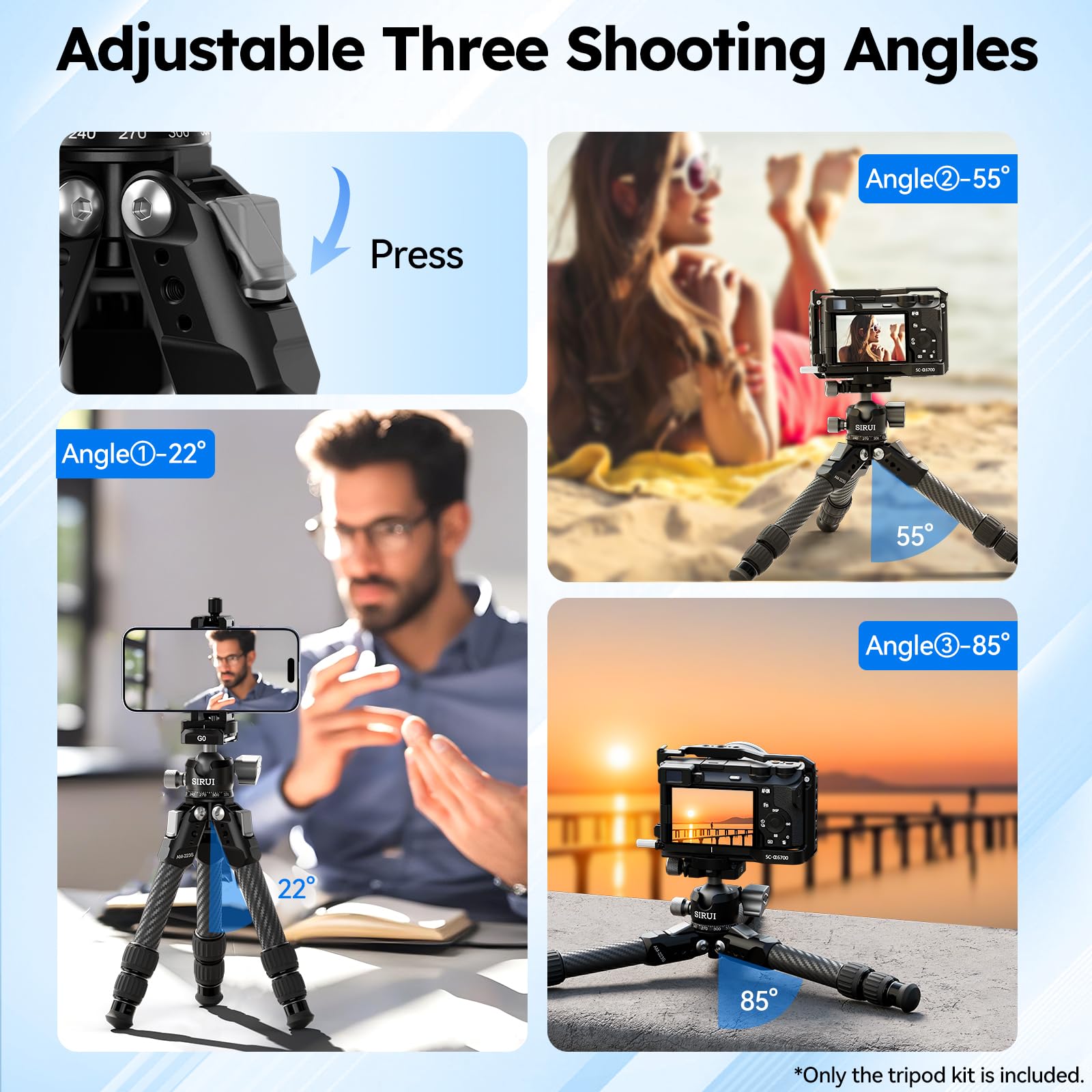 SIRUI AM-223S+G0 Mini treppiede per fotocamera in fibra di carbonio - ultraleggero 0,8 kg, altezza massima 42,4 cm, treppiede da tavolo con testa a sfera panoramica a 360°, supporto resistente fino a