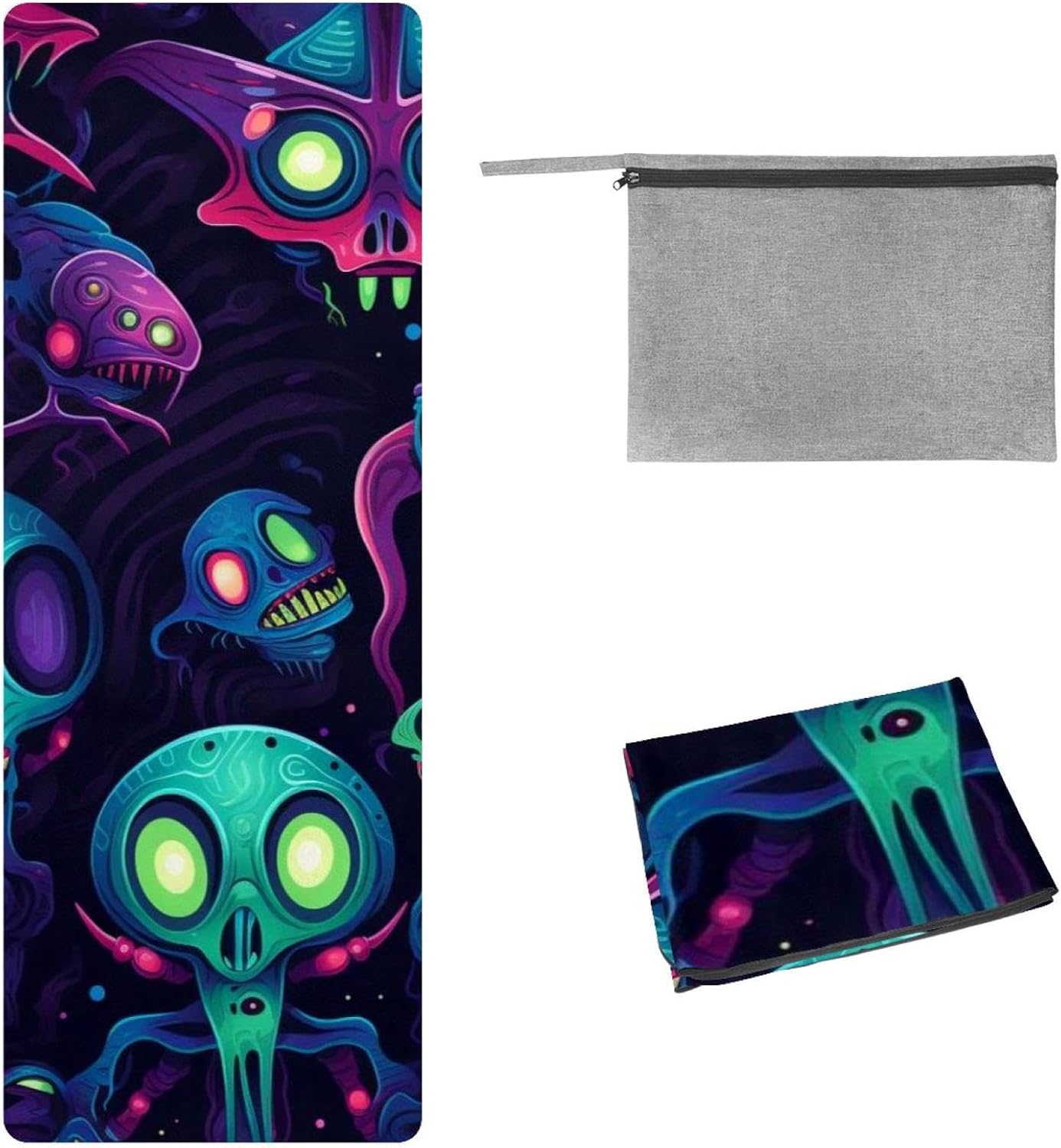 Yoga Towel, Outer Space Alien Pattern Non Slip Sweat Absorbent Hot Yoga Mat Towel for Hot Yoga, Pilates and Fitness - 72.8" x 26.8"