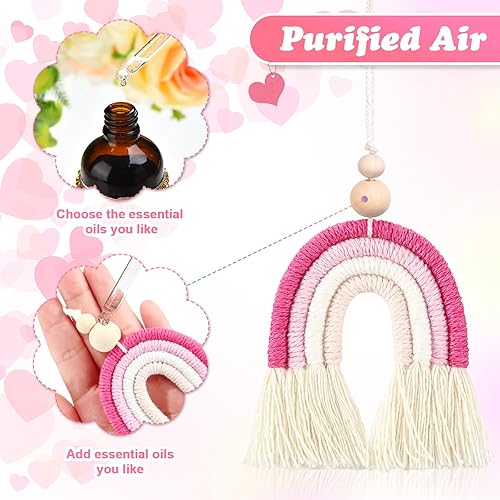 Miniatura 4 de 3 piezas de difusor de aceite esencial bohemio con diseño de arco iris para automóvil, lindos ambientadores de automóvil, hechos a mano, accesorios