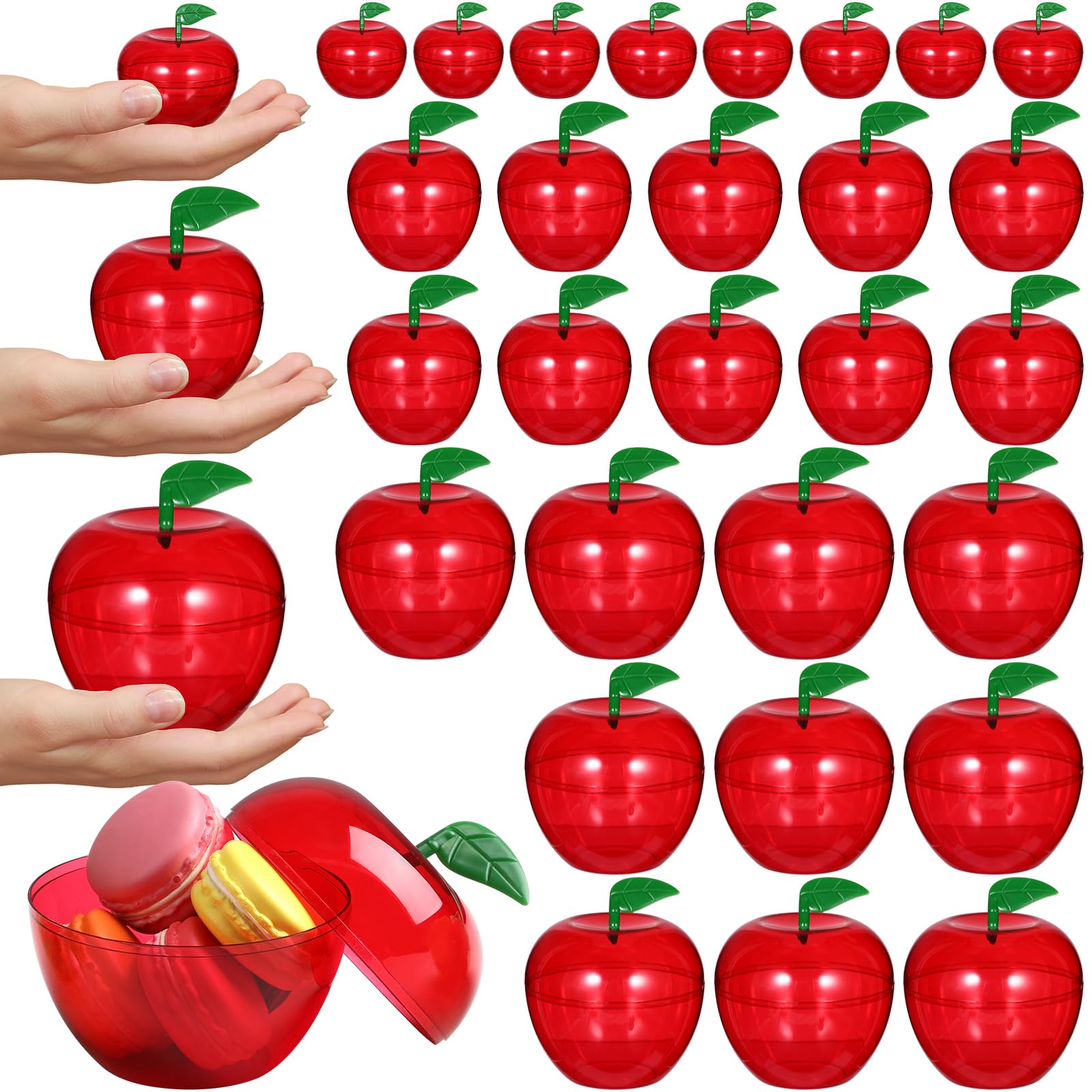 30 Pcs Red Plastic Apple Container Candy Boxes Plastic Bobbing Apples for Gift Wrap Valentine Back to School Teacher Appreciation Gift Bulk