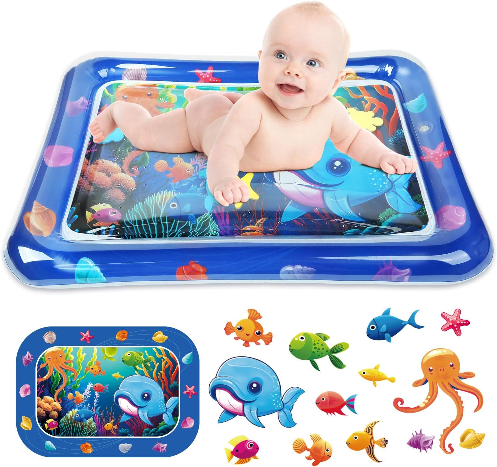 PandaEar 2 Pack Tummy Time Water Mats for Baby, Inflatable