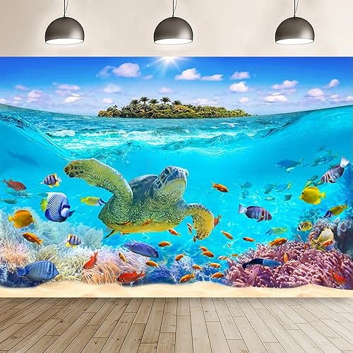 MEHOFOND 10x7ft Soft Fabric Summer Ocean Photography Backdrop Under The Sea Turt