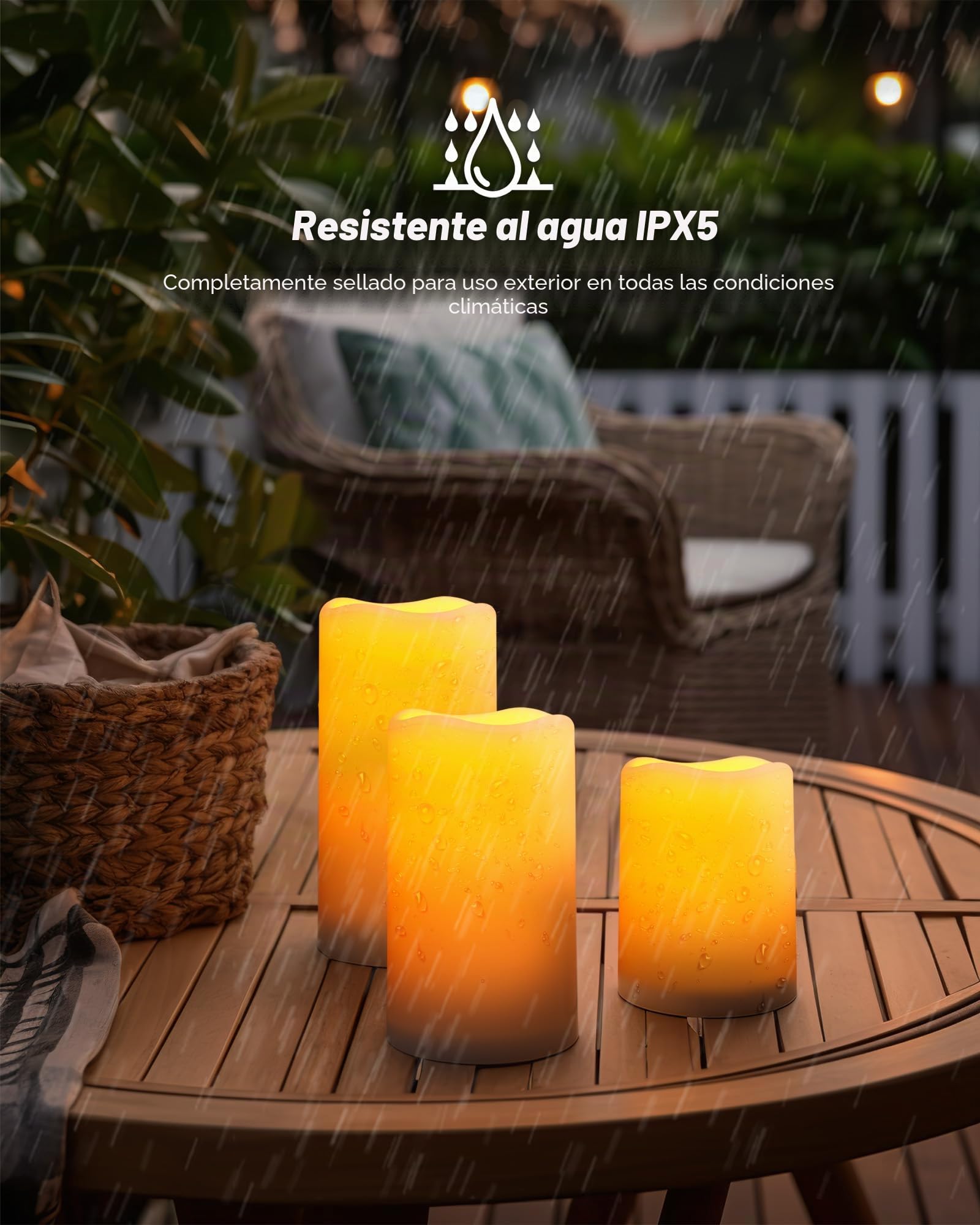 Homemory Velas solares para exteriores, impermeables, del atardecer al amanecer, velas recargables, velas solares para exteriores, linternas, solo sensor, juego de 3