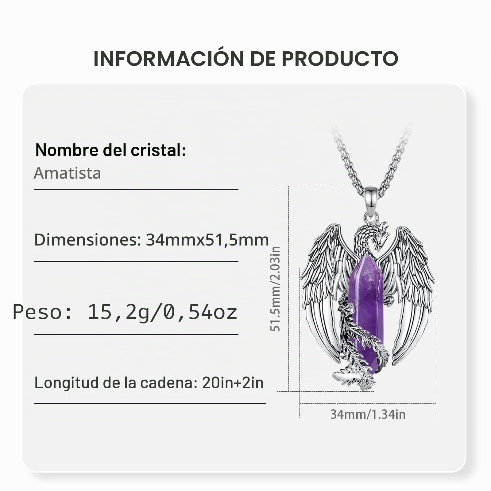 Collar Fénix con Obsidiana/Cuarzo Rosa/Turquesa Colgante Vintage Vikingo Fénix de Fuego Joyería Amuleto Cristal Collares Regalos Originales para Hombre Mujer, 20" + 2"