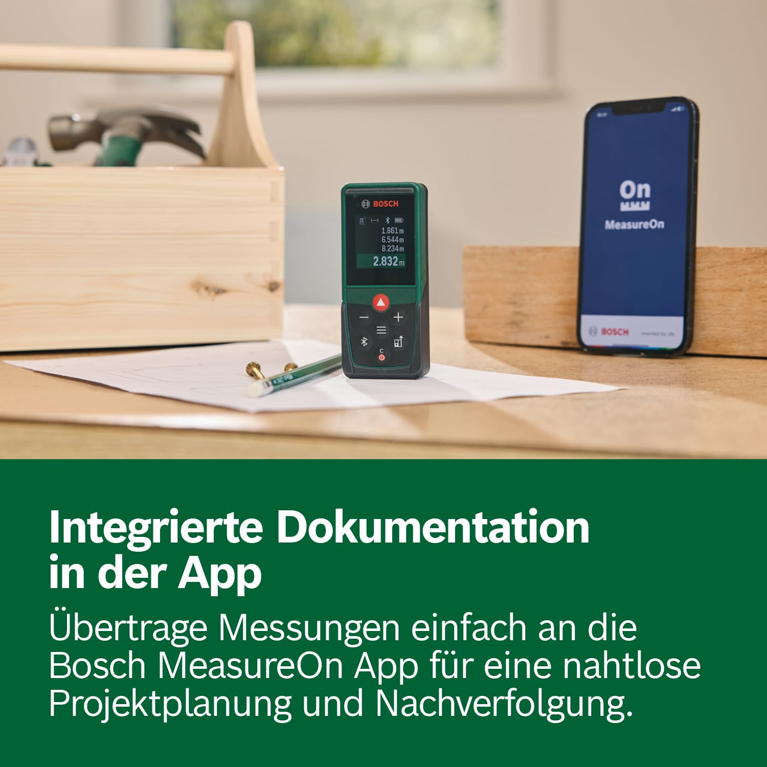 Bosch Laser-Entfernungsmesser PLM70-23C (Messbereich bis zu 70 m, Bluetooth-Konnektivität, Flächen- und Volumenberechnungen, hochwertiges Farbdisplay, kompatibel mit der Bosch MeasureOn App)