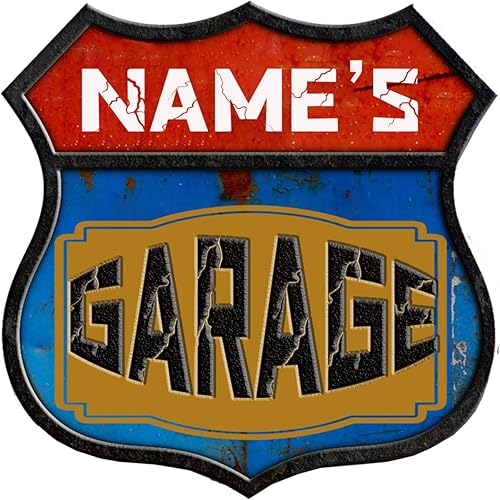 Miniatura 8 de Letreros de metal personalizados con escudo retro personalizado, decoración de pared, diseño de texto para garaje, regalo creativo, plato de 12 x 12