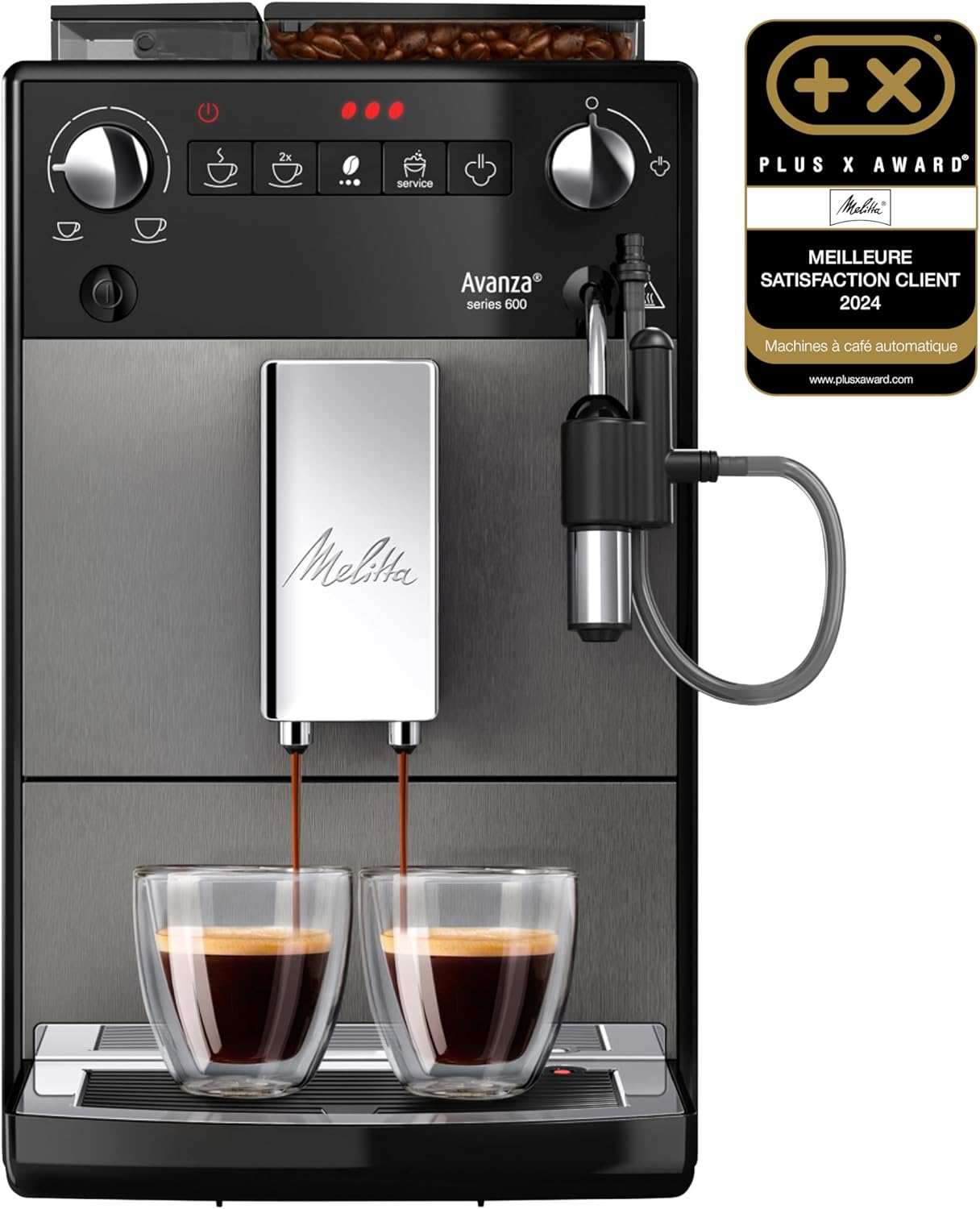 Melitta Avanza Grise, Machine à Café à Grain avec Broyeur et Système d'Extraction des Arômes, Silencieuse, Fonction Easy Cappuccinatore, Mode 1 à 2 Tasses, Automatique, F270-100, 1450W Gris Machine à Café