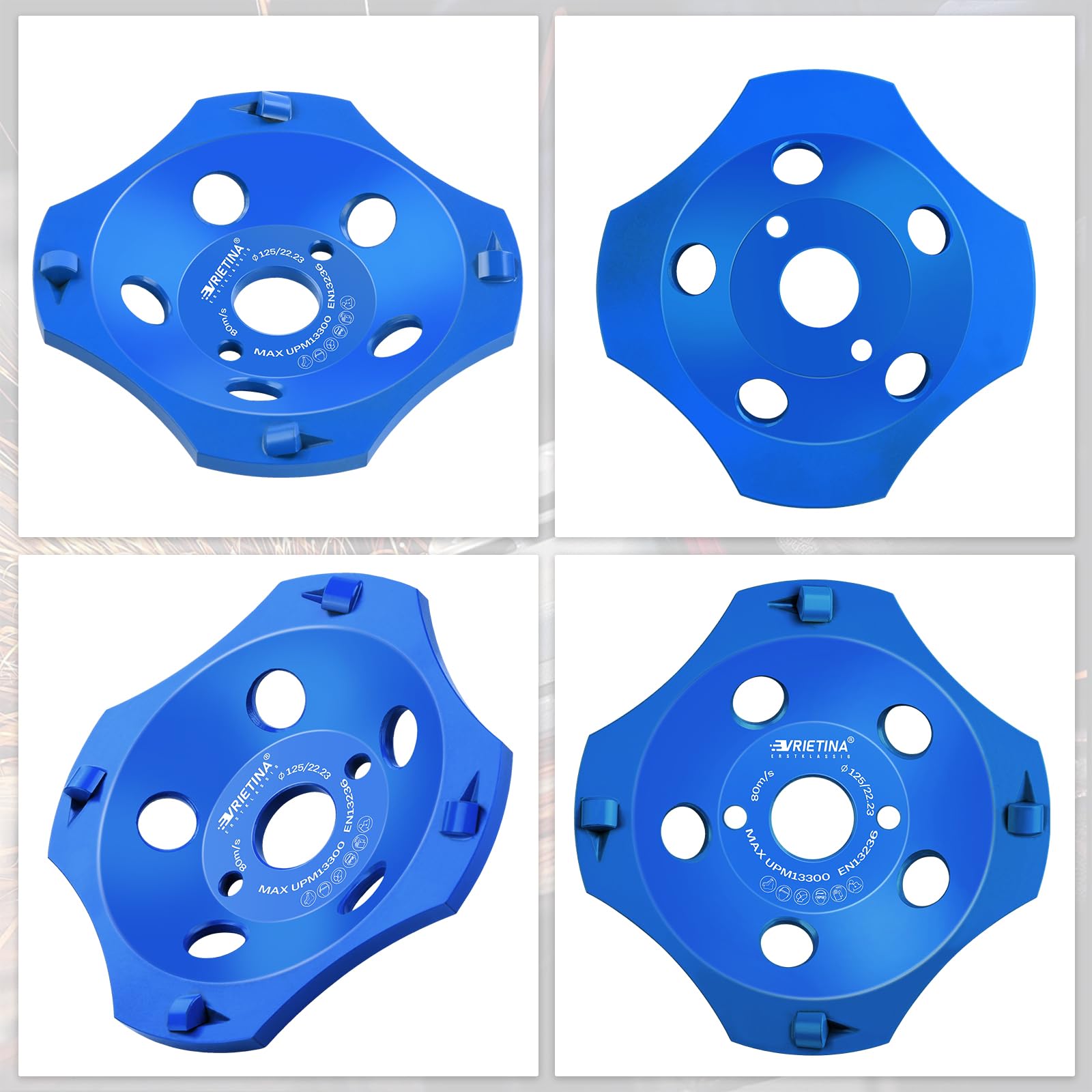 PKD diamentowa tarcza szlifierska 125 x 22,23 mm, turbo do betonu, 4 segmenty, talerz szlifierski, szlifierka garnkowa do szlifierek kątowych, do granitu, kamienia naturalnego, kamienia, muru, kleju