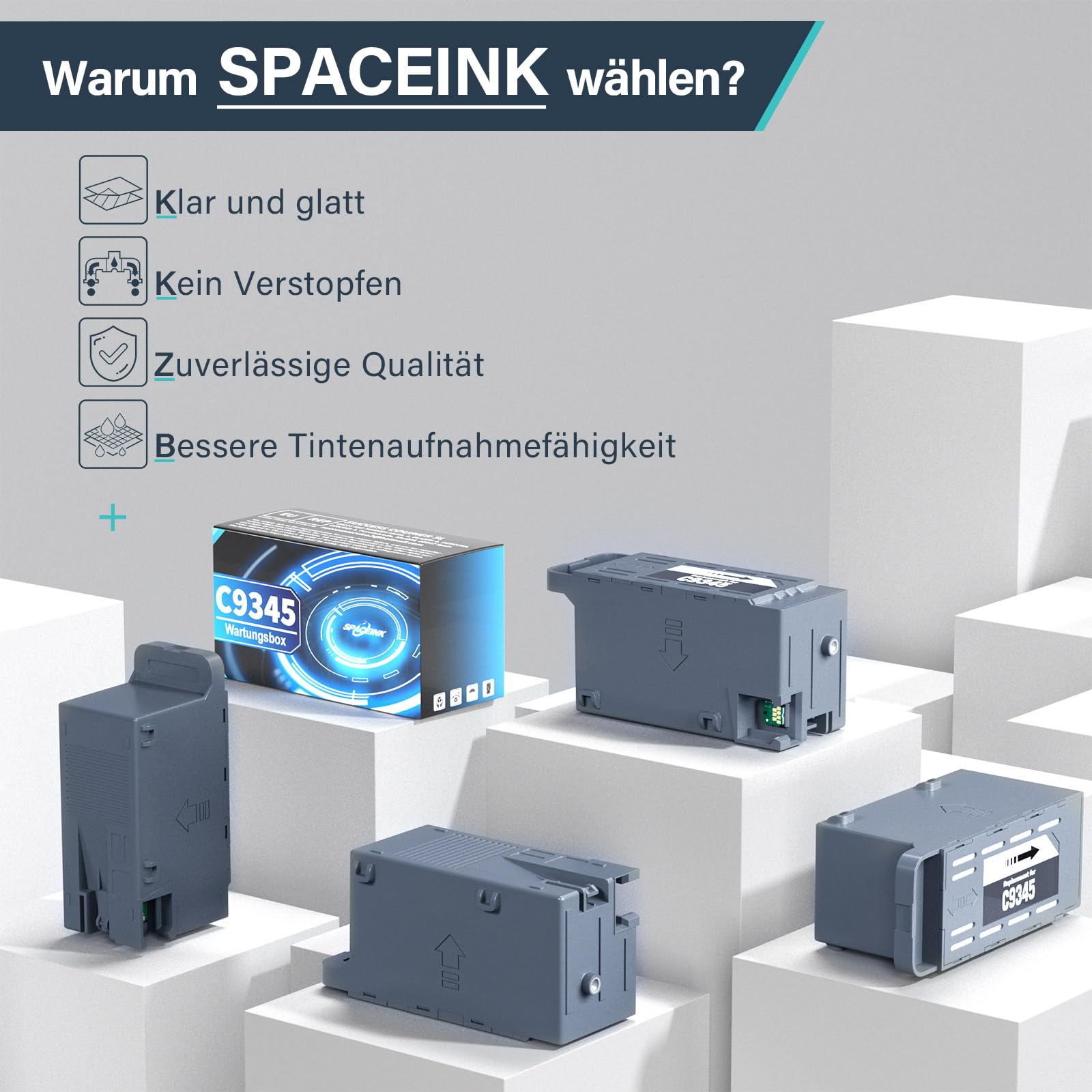 Spaceink C9345 Contenitore per la manutenzione dell'inchiostro per Epson ET-5880 ET-5850 ET-5800 ET-16650 ET-16600 ET-16150 Mono ET-M16600 WF-7830DTWF Pro WF-7840DTWF SC-8000 WF-7820 WF-7844. 0 L15150