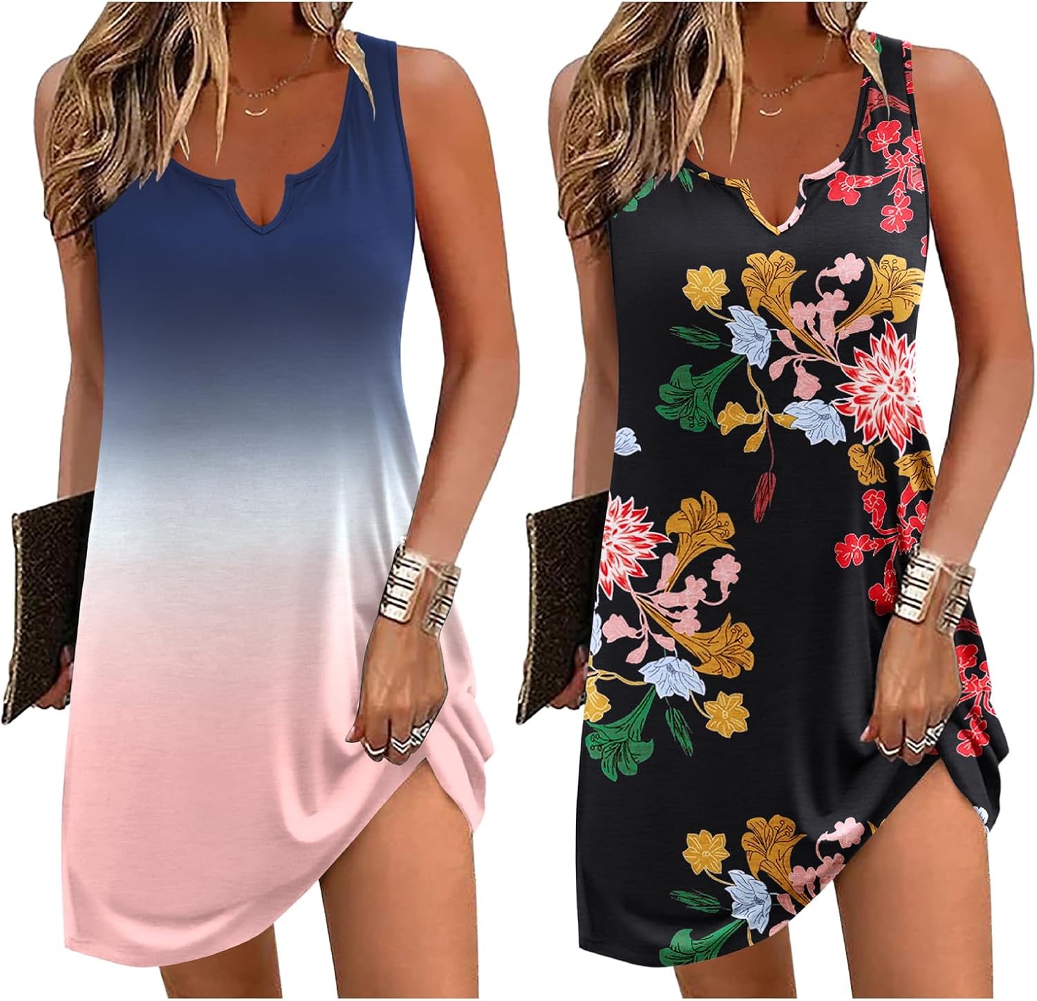 Ekouaer 2 Pack Nightgowns for Women Sleeveless Sleep Dress Tank Sleepshirt Chemise V Neck Sleepwear