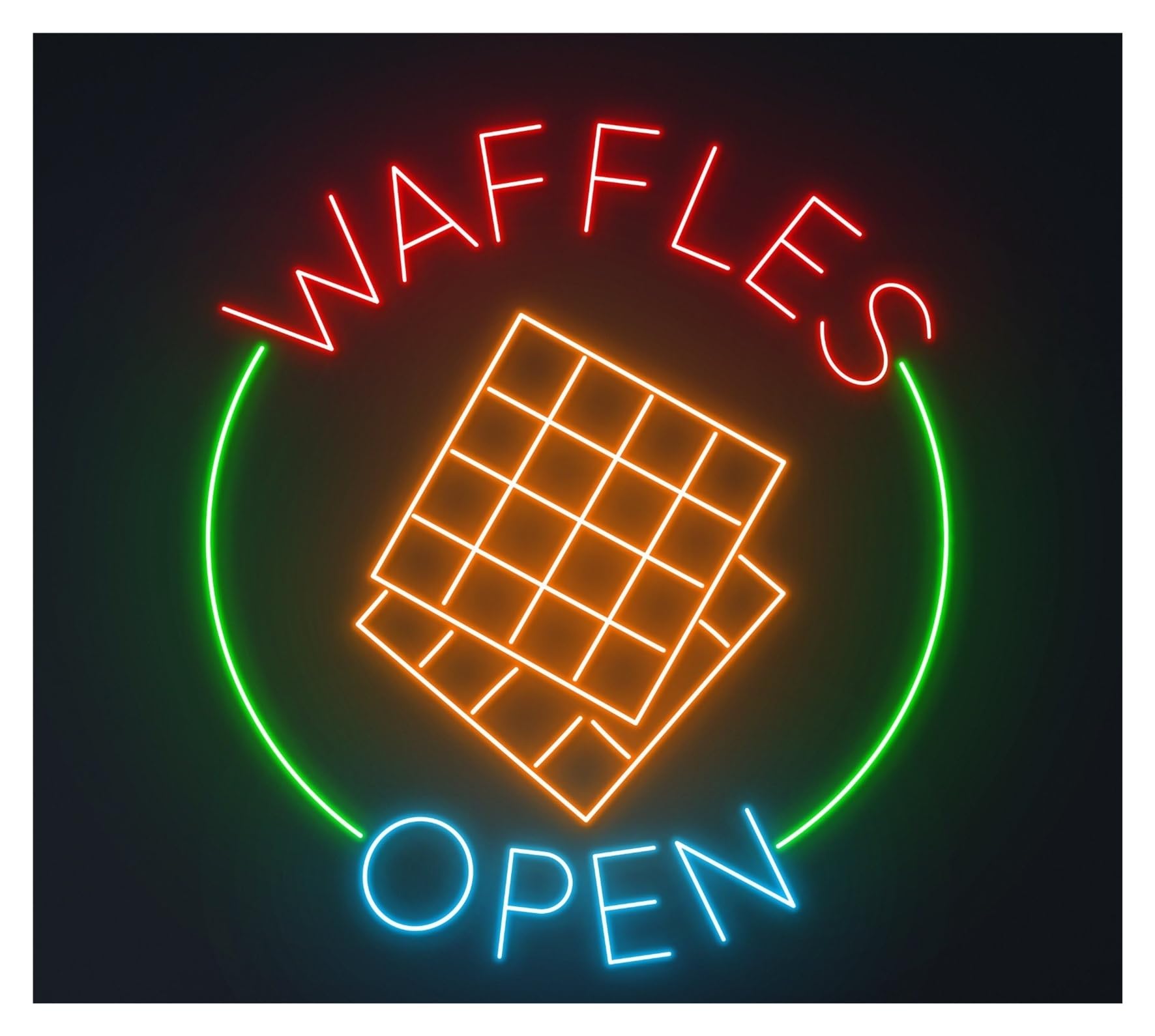 RONGCH Hanging Art Neon Signs Waffles Open Neon Sign Led Food Shop Room Wall Decor Cake Bakery Storefront Window Display Business Entrance 58cm