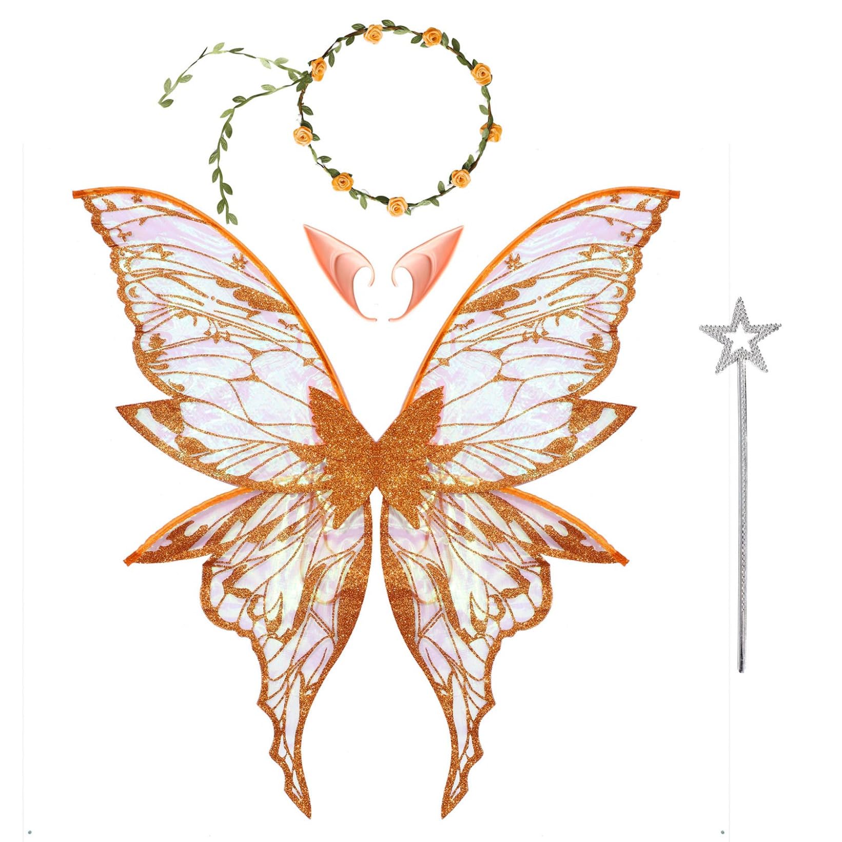 JanJean Fairy Wings Fairy Wings for Adult Women Girls Butterfly Wings Fairy Wings for Halloween Birthday Chrismas Party Orange One Size
