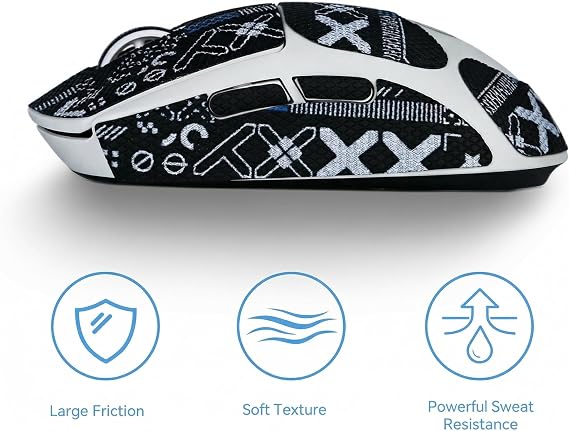 Grip Tape for Logitech G Pro X Superlight 2, 2 Sets Ultra Thin | Anti-Slip Textured, Sweat Resistant, No Residue Adhesive, Graffiti Art Design, for Gaming Mouse
