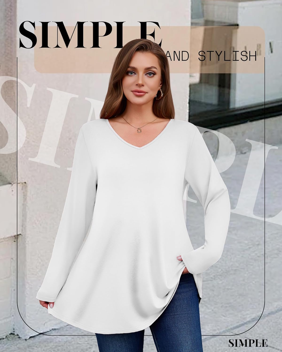 Evervibe 3 Pack Women's Plus Size Tunic Tops V Neck Long Sleeve Shirts Loose Fit Casual Flowy Tees with Leggings