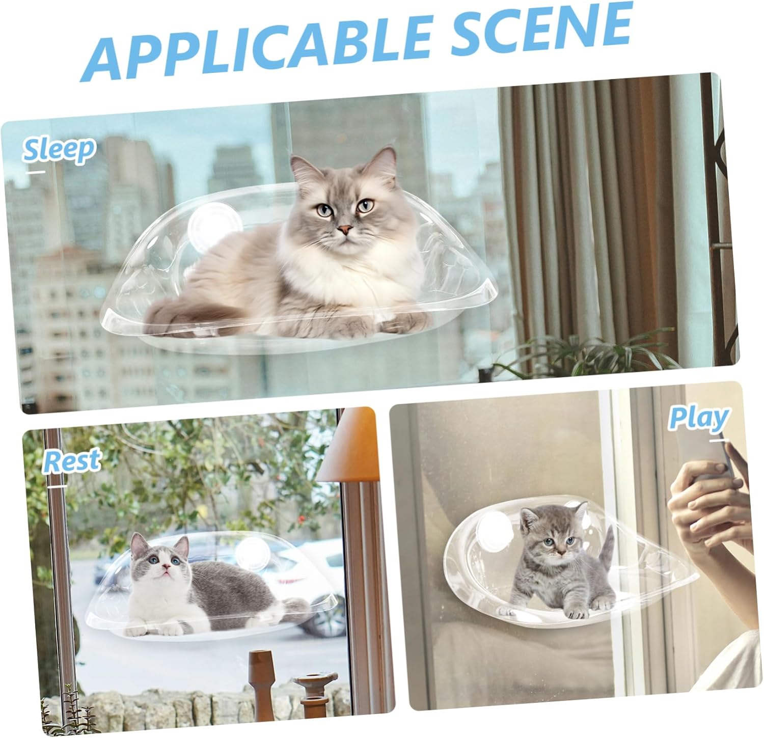 DECHOUS Cat Window Hammock Suction Cup Mounted Cat Bed for Indoor Use Cozy Nest for Kittens and Cats Space Saving Wall Design for Living Room and Bedroom Transparent Color