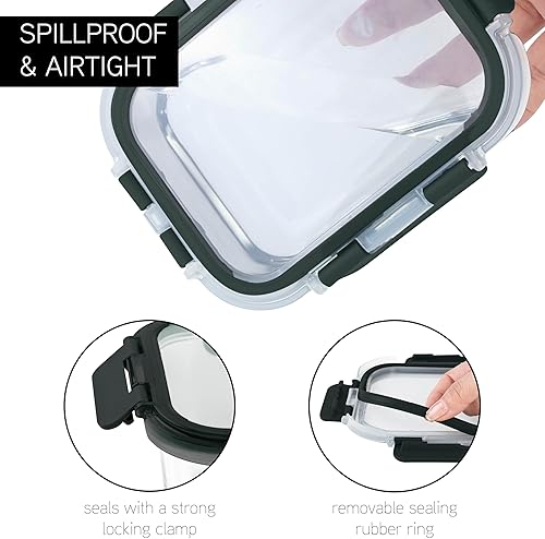 Miniatura 6 de COOK WITH COLOR Juego de recipientes de vidrio de borosilicato prémium de 32 piezas con divisores, 4 rectangulares, 8 redondos, 4 cuadrados, tapas a