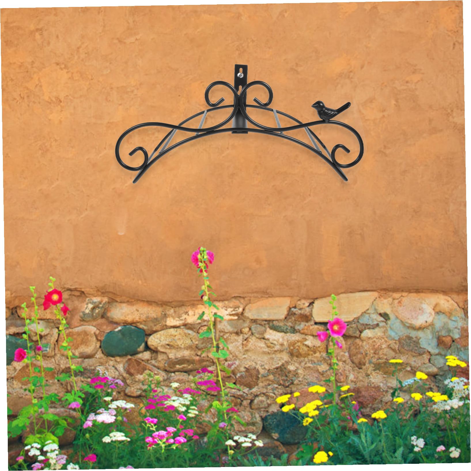 Gadpiparty Soporte para Manguera de Jardín de Hierro Forjado Negro Estantería de Pared Decorativa y Funcional para Almacenamiento y Organización de Mangueras y Cuerdas Exteriores