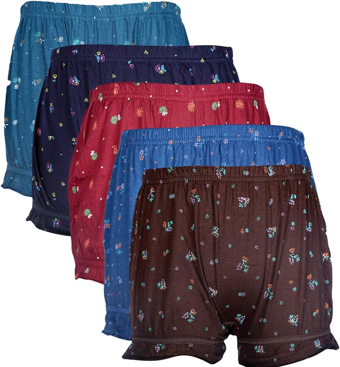 Skipper Girl's Pure Cotton Printed Bloomer & Drawer Kids Panties Combo - Pack of 5, Multicolor