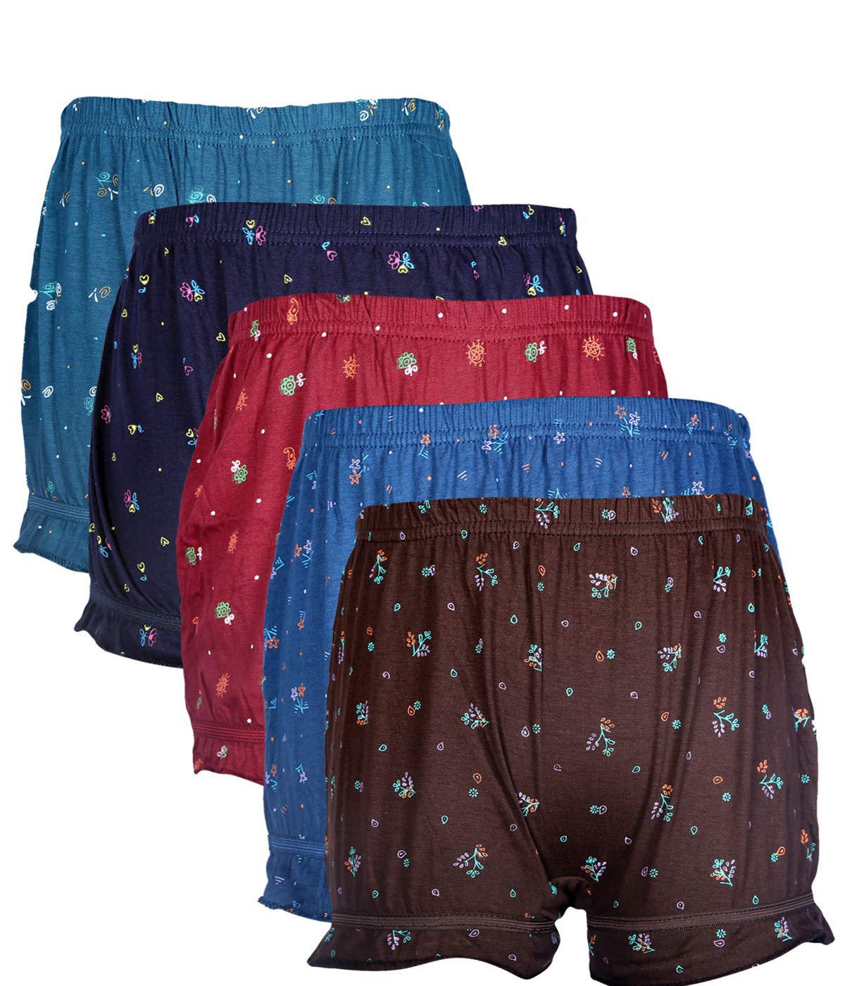 Skipper Girl's Pure Cotton Printed Bloomer & Drawer Kids Panties Combo - Pack of 5, Multicolor