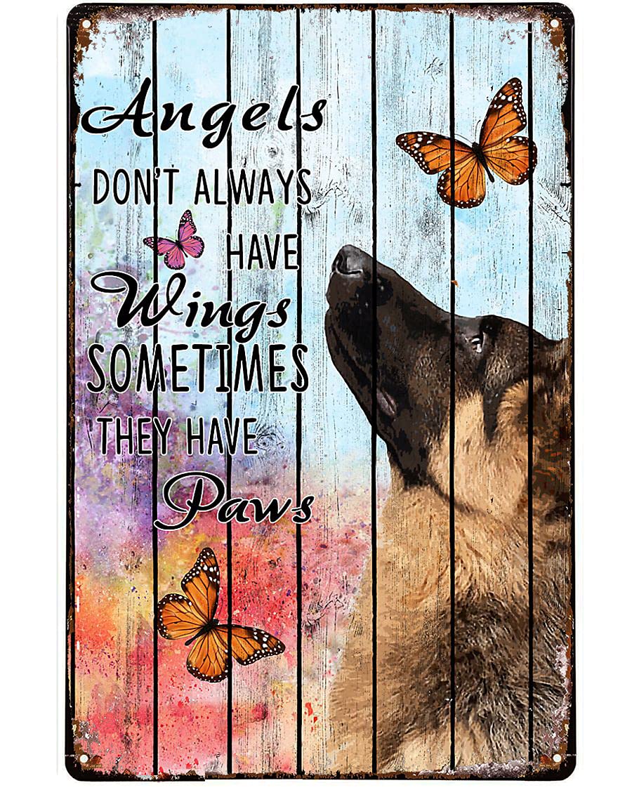 Yelacesing Metalpostera755 Decorative Signs And Plaques Pallet Angels Sometimes Have Paws German Shepherd Vintage Tin Sign Bar Pub Funny Wall Retro Art Sign For Garage,Bar,Restaurant,Living Room,Bedroom,Kitchen,Cafe 8×12 Inch