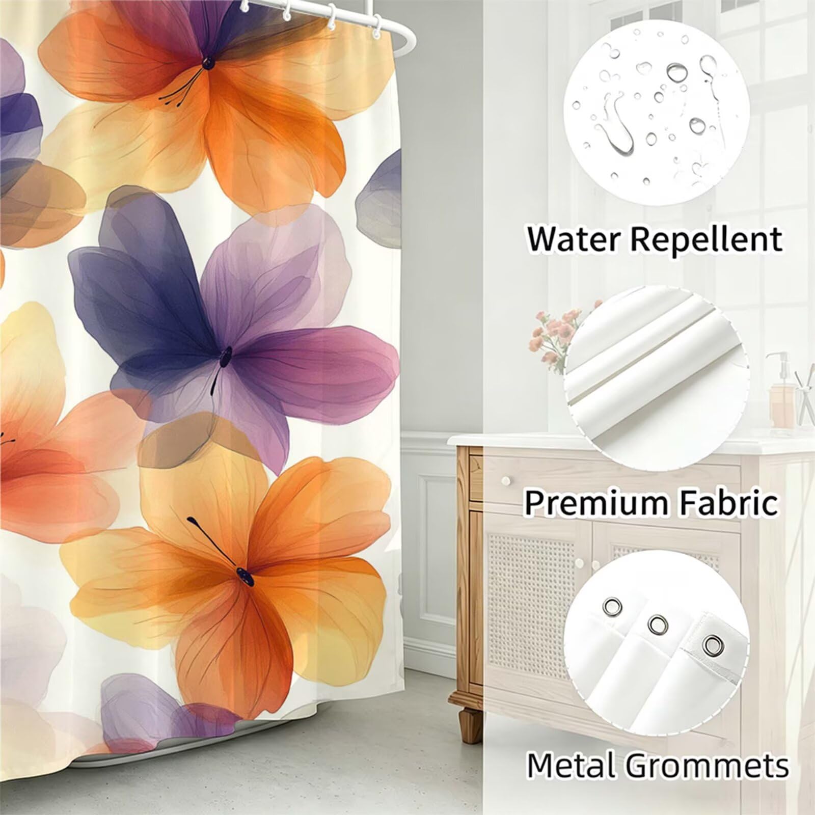 arancione Tenda Doccia 240x200cm,Tenda per Doccia Tessuto Poliestere Impermeabile Asciugatura Rapida con 12 Anelli,Tende Finestra Bagno e Vasca Pieghevole per Angolare Casa Shower Curtain pianta J-528