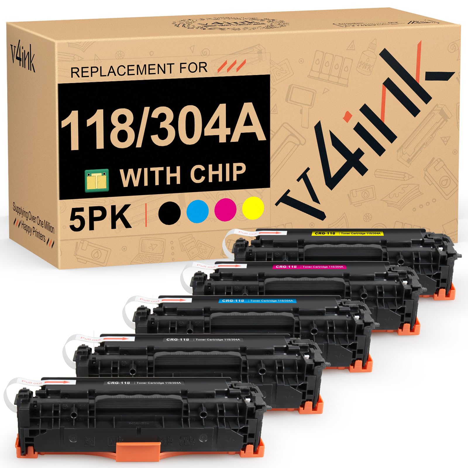 v4ink 5PK Remanufactured Toner Cartridge Replacement for Canon 118 HP 304A CC530A Toner for Canon ImageClass MF726Cdw MF8350CDN MF8580Cdw MF8380Cdw