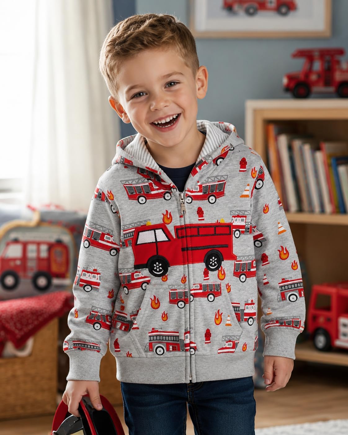 Akyzic Baby Boys Zip Up Hoodie Toddler Boys Jacket Cartoon Winter Long Sleeve Hooded Sweatshirt Tops Fall Coat Kids 2-7 Years