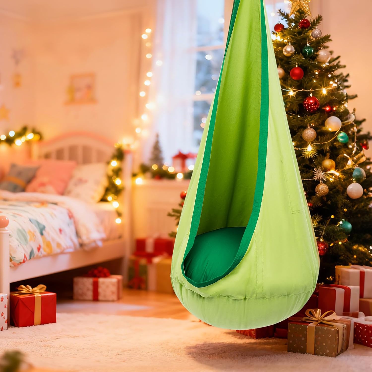 Y-STOP Kids Pod Swing Seat, Hanging Hammock Chair with Inflatable Pillow, Sensory Swing Chair with Pocket for Indoor and Outdoor(Green) 1 71VLhzKHyTL. AC SL1500